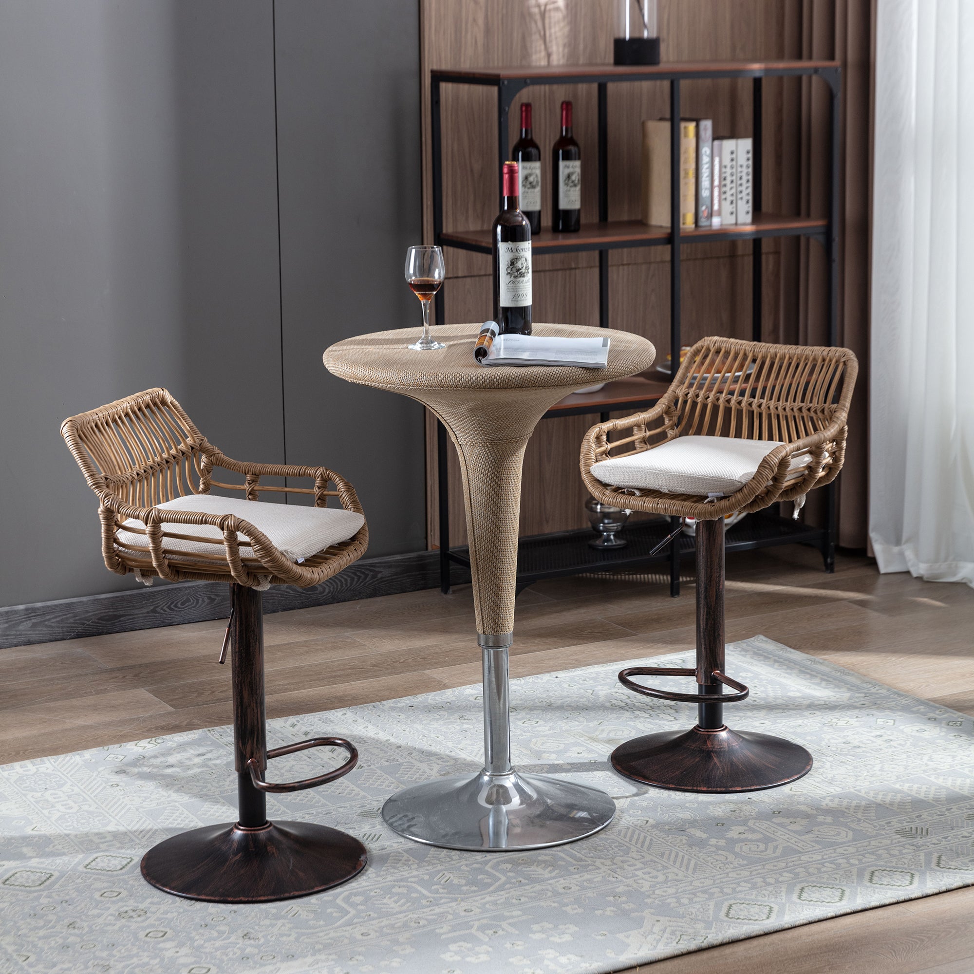 Ensemble de 2 tabourets de bar en rotin avec repose-pieds, chaises réglables, 49 x 48 x 89 cm, beige - 2