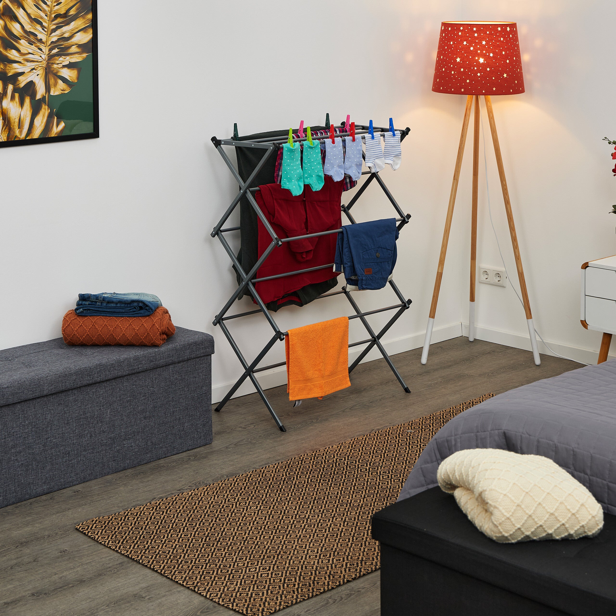 Relaxdays Tendedero Plegable Vertical, 11 Barras, Niveles