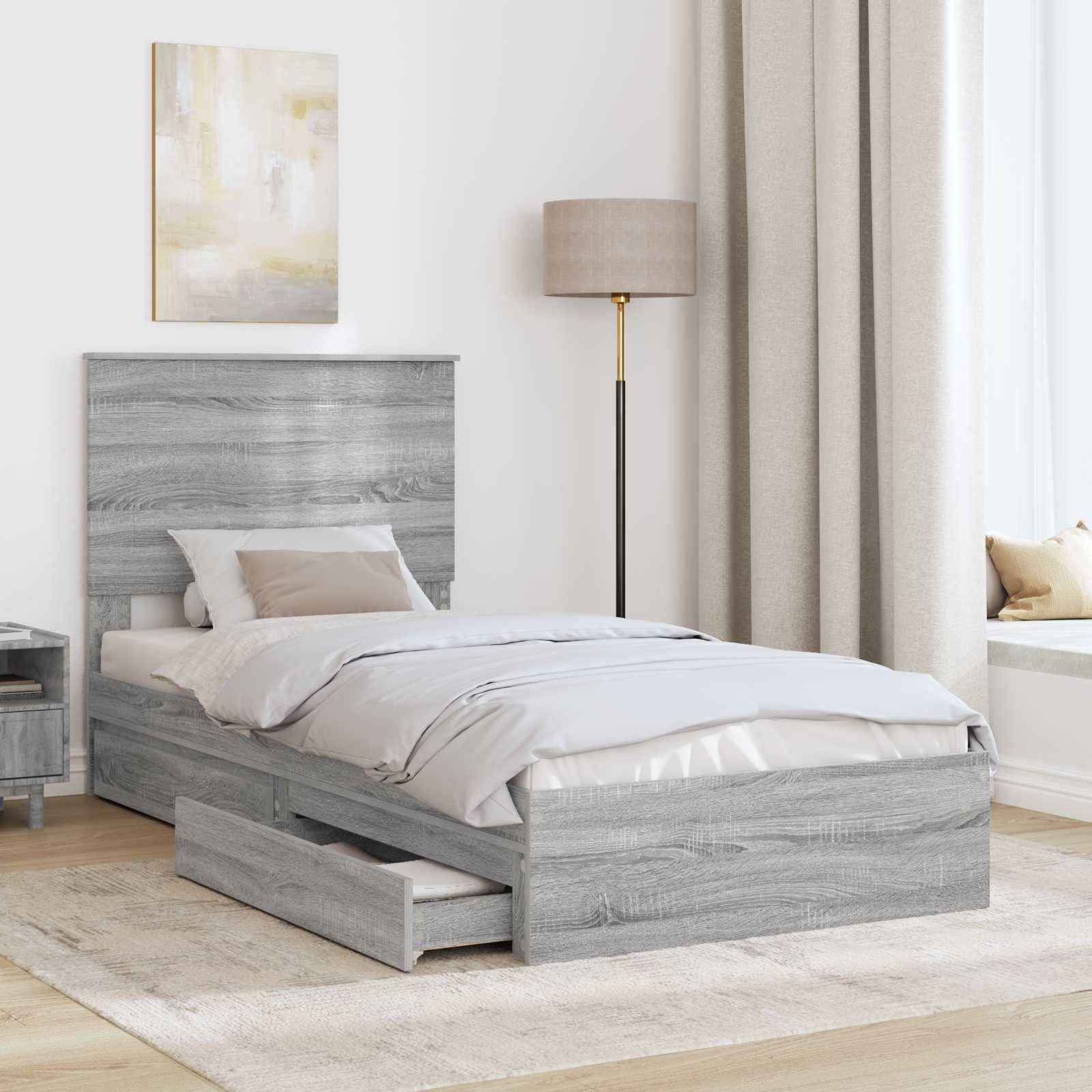 Lit de rangement gris 75 x 190 cm en panneau de bois - 3
