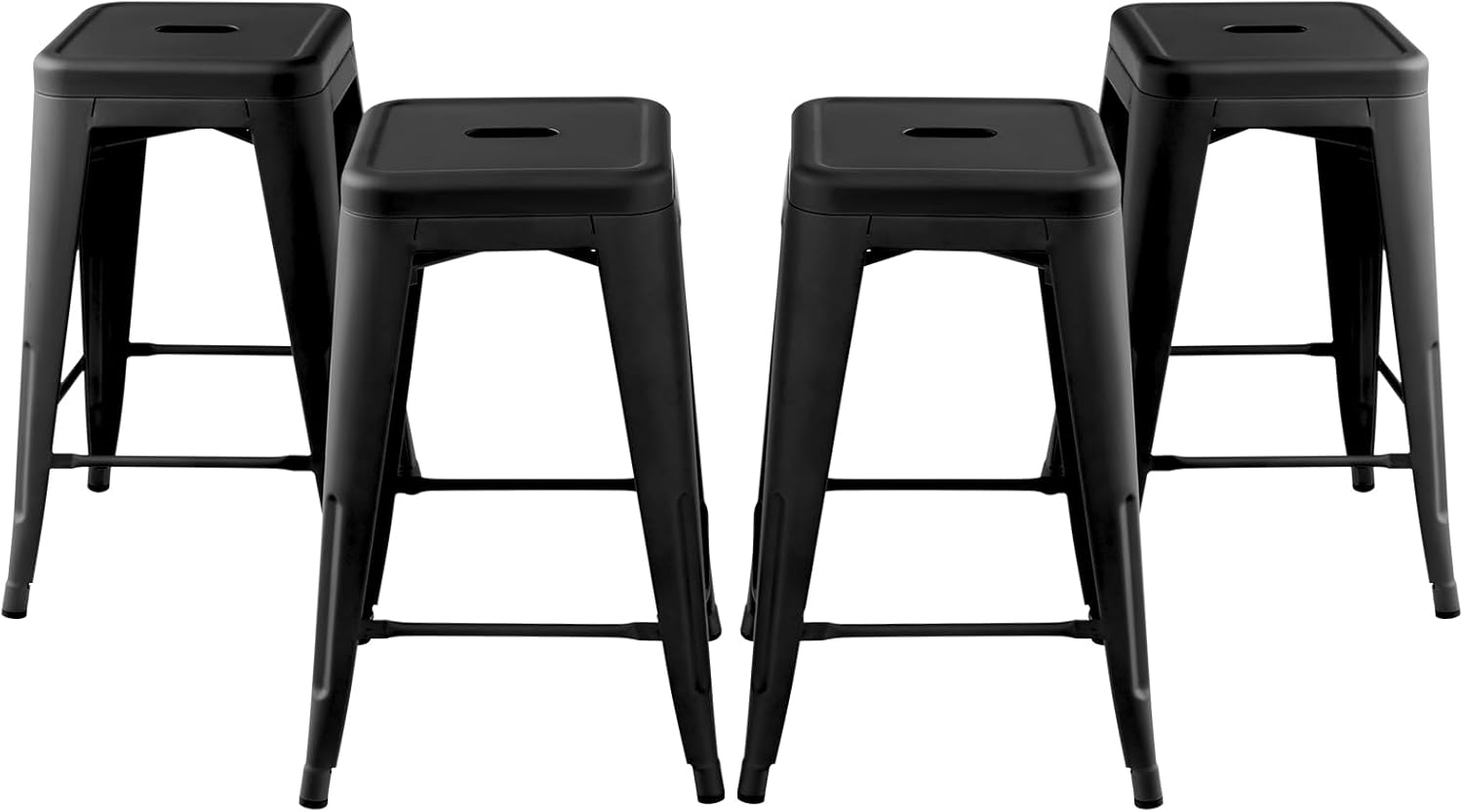 Zestaw 4 Sztuk Stołków Barowych do Układania w Stosy, Krzesło Barowe z Podnóżkiem, Wysokość Siedziska 61 cm, Maksymalne Obciążenie 150 kg (Czarny)
