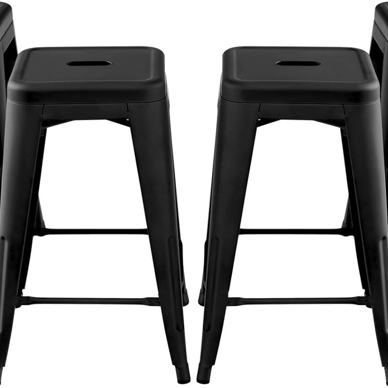 Zestaw 4 Sztuk Stołków Barowych do Układania w Stosy, Krzesło Barowe z Podnóżkiem, Wysokość Siedziska 61 cm, Maksymalne Obciążenie 150 kg (Czarny)