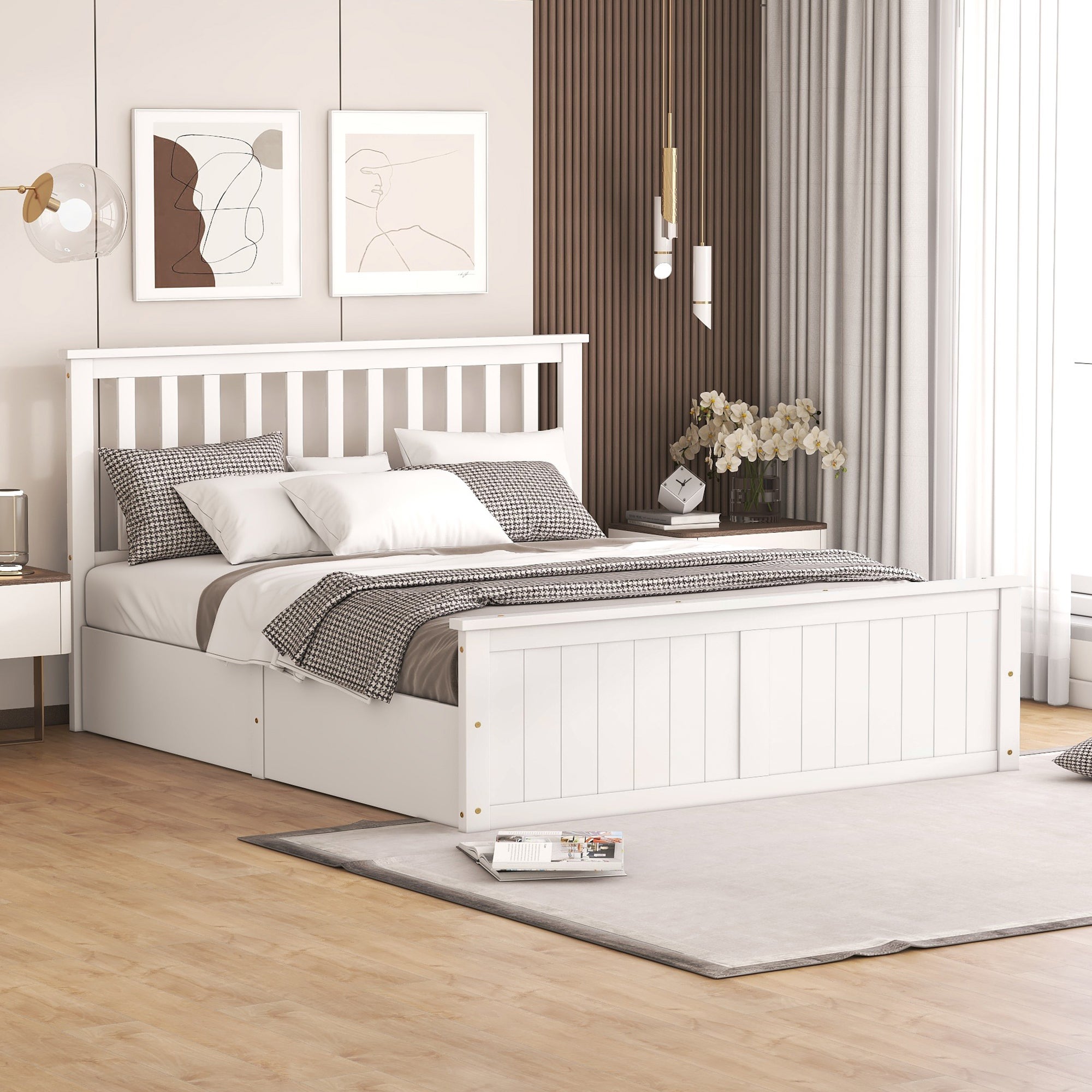 LIKIMIO Letto Matrimoniale Con Contenitore Sollevabile - Struttura A Piattaforma In Bianco Con Doghe In Legno, Meccanismo Pneumatico Silenzioso