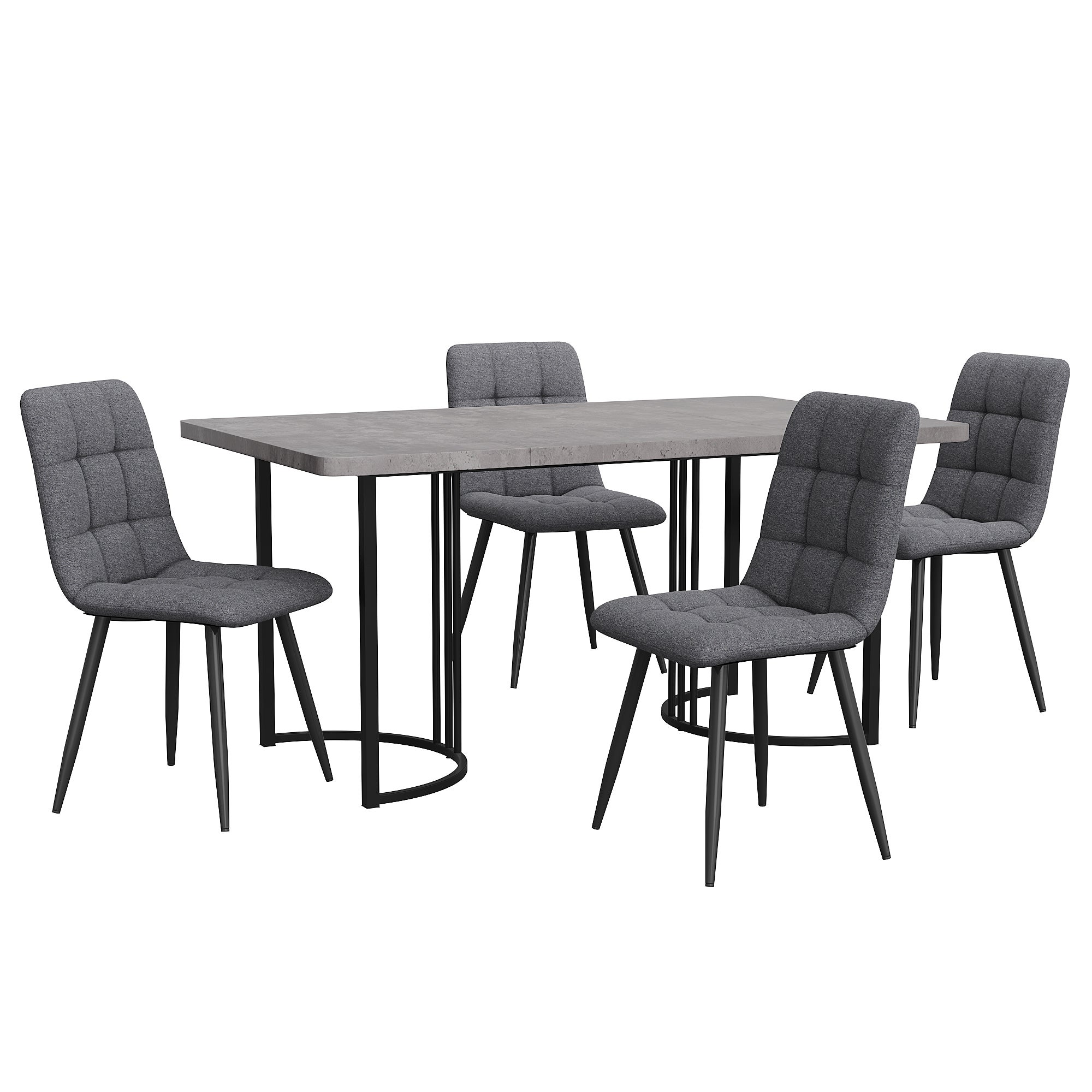 Ensemble table à manger + 4 chaises en velours - 140 x 80 x 75 cm - MDF + pieds réglables en métal dorés - blanc + noir - 4