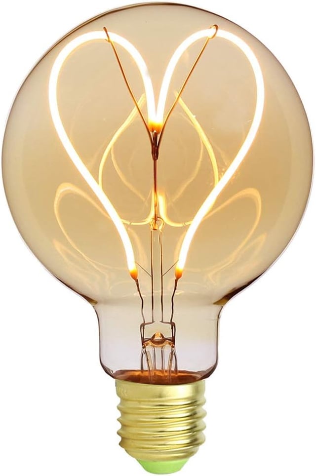 Ampoule Edison vintage classique G95 coeur Motif Filament LED doux Verre ambre 4W 220/240V Culot E27