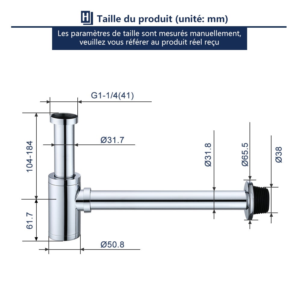 Siphon de Lavabo en Acier Inox Siphon pour vasque et lavabo hauteur réglable Set de Siphon G1-1-4