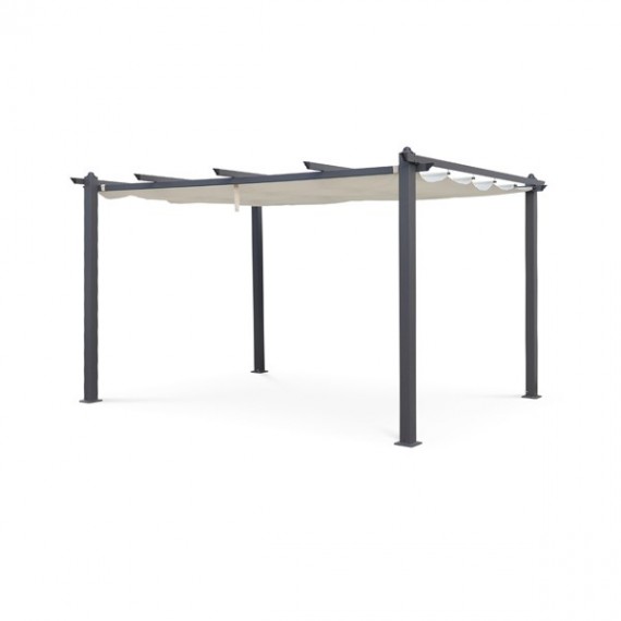 Pergola 3x4 In Alluminio Gazebo Antracite Copertura Ecrù Illinois H 235 Cm
