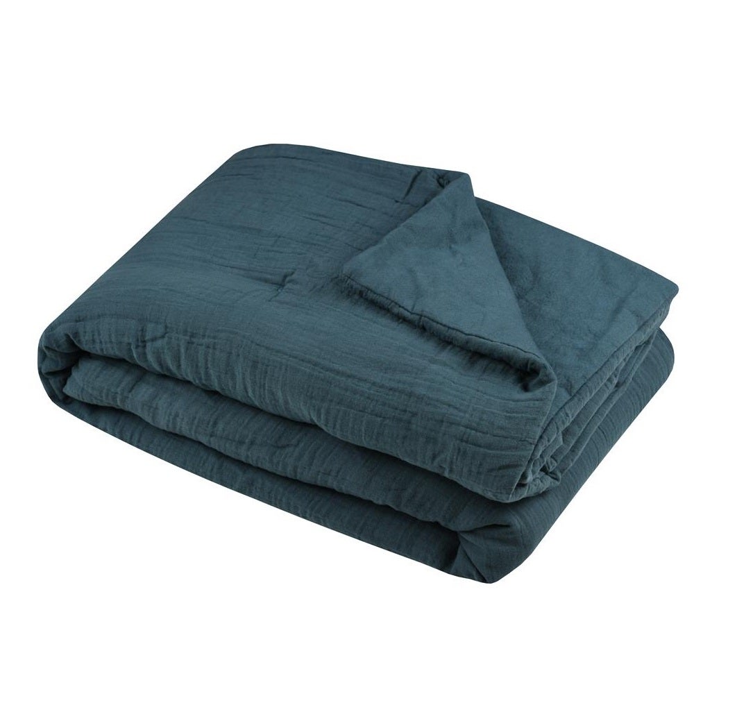 Plaid ou Edredon en gaze de coton 180 x 220 cm Colors pétrole | Leroy ...