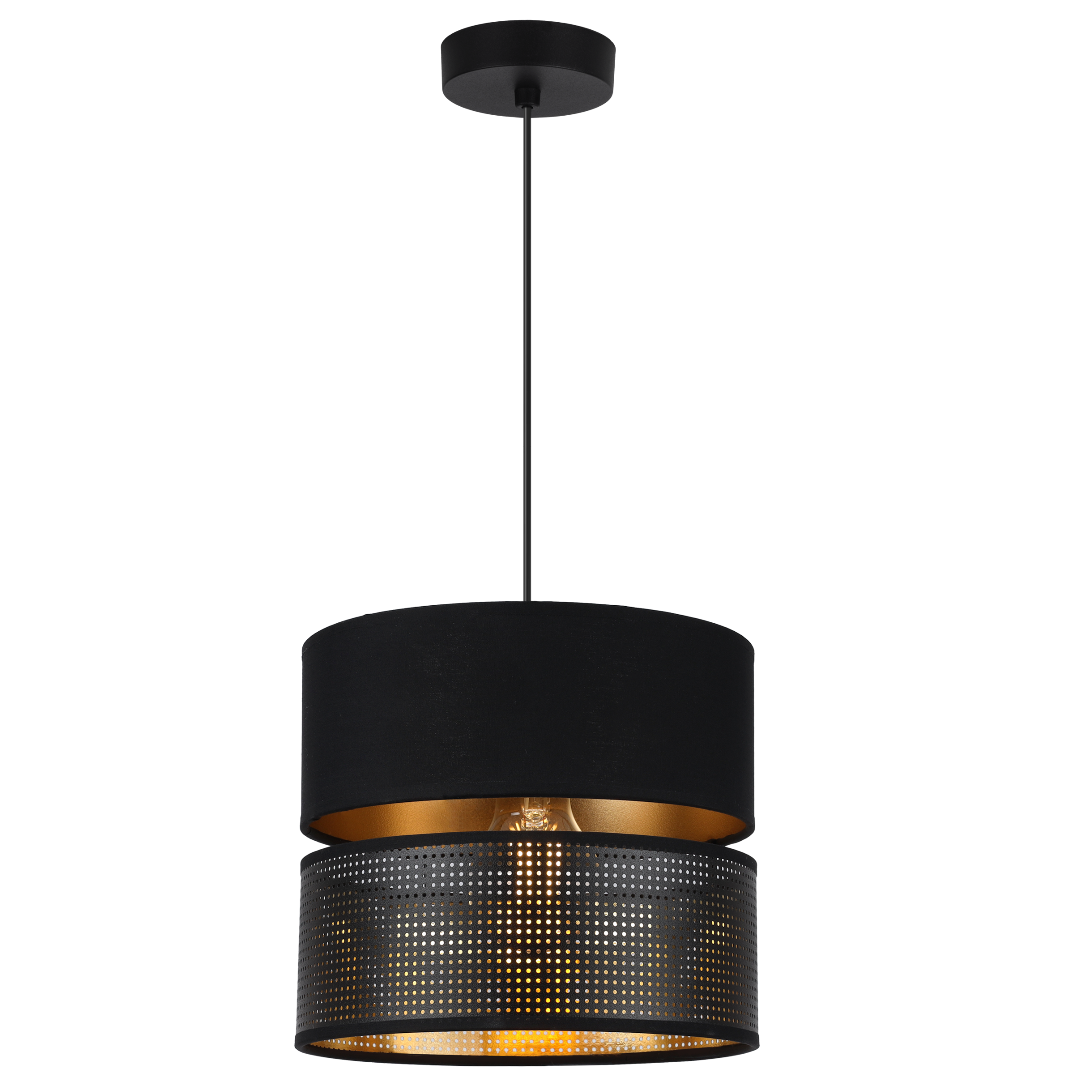 Lampa sufitowa wisząca Asti Duo czarna glamour 1xE27 abażur okrągły tuba 20cm czarny/złoty Light Home LH