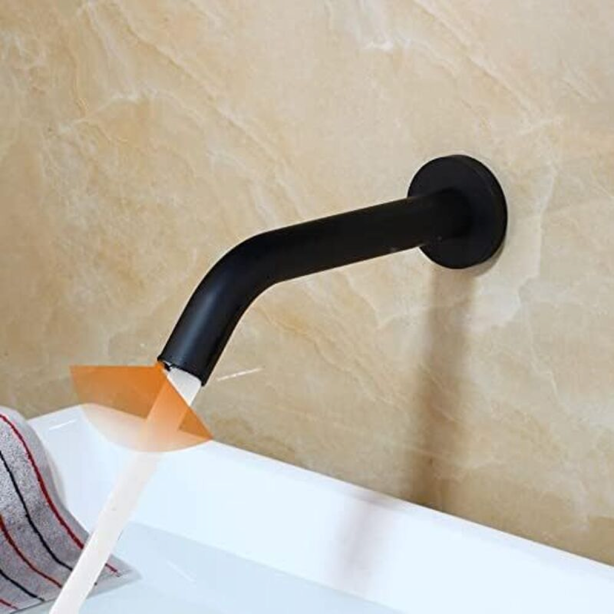 Grifo de baño mural con sensor, grifo de lavabo de baño, negro