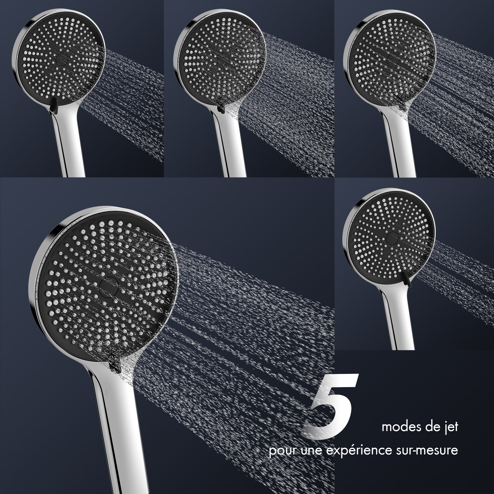 Columna de Ducha Cromada con Estante de 40 cm, Ducha de Mano con 5 Modos, Efecto Cascada y Almacenaje Práctico - 4