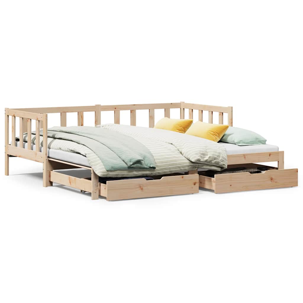 Sofa Rozsuwana Łóżko Drewniane Rama Łóżka z Szufladami Brązowa 80x200 cm