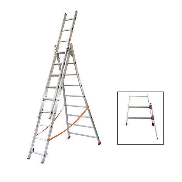 Echelle transformable 3x7 barreaux - Longueur déployée 4,26m - Sol plat ...