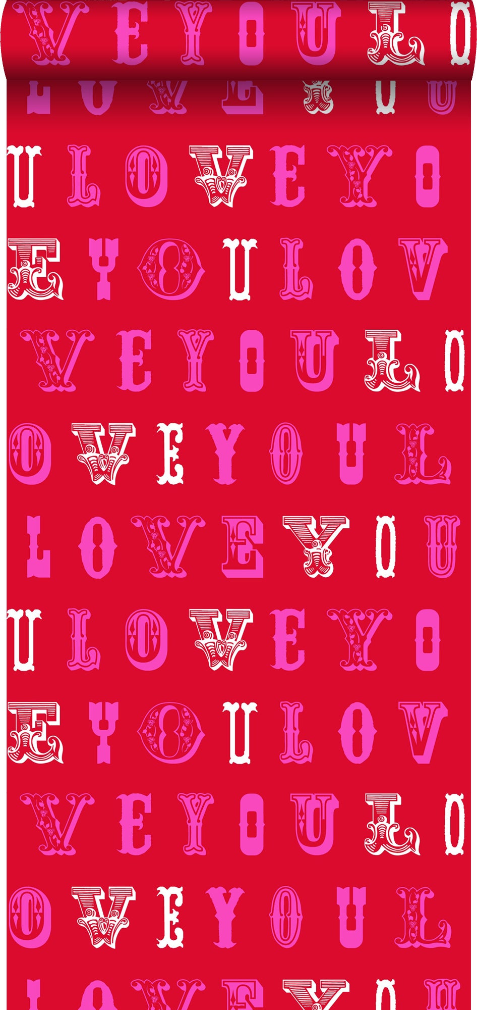 Tapeta kocham cię cytaty czerwonymIróżowym - 53 cm x 10.05 m - ESTAHOME