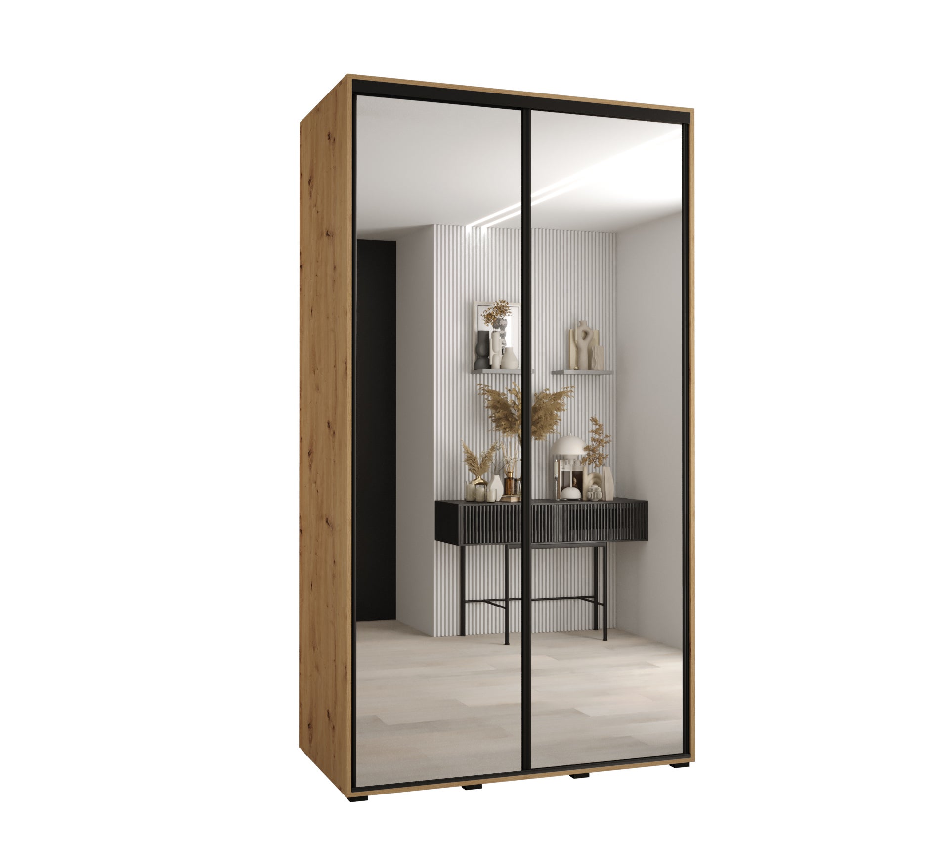Szafa przesuwna z lustrem wysoka Davos 2 140 x 60 x 235,2 cm artisan + artisan + u. czarny - Abiks Meble