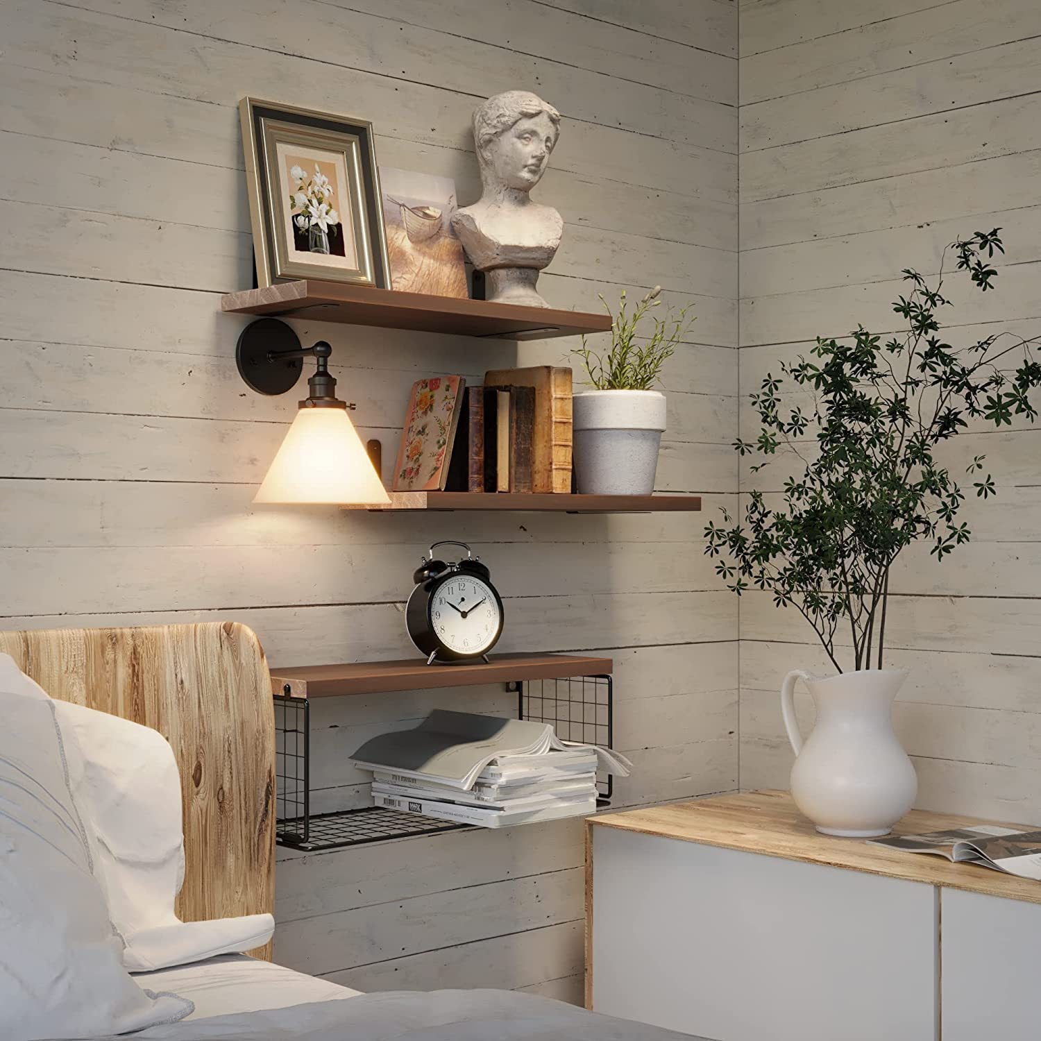 Supports de Rangement Muraux avec Paniers Beige - Pack de 3 Organisateurs Pratiques et Durables pour Salle de Bain et Maison - 4