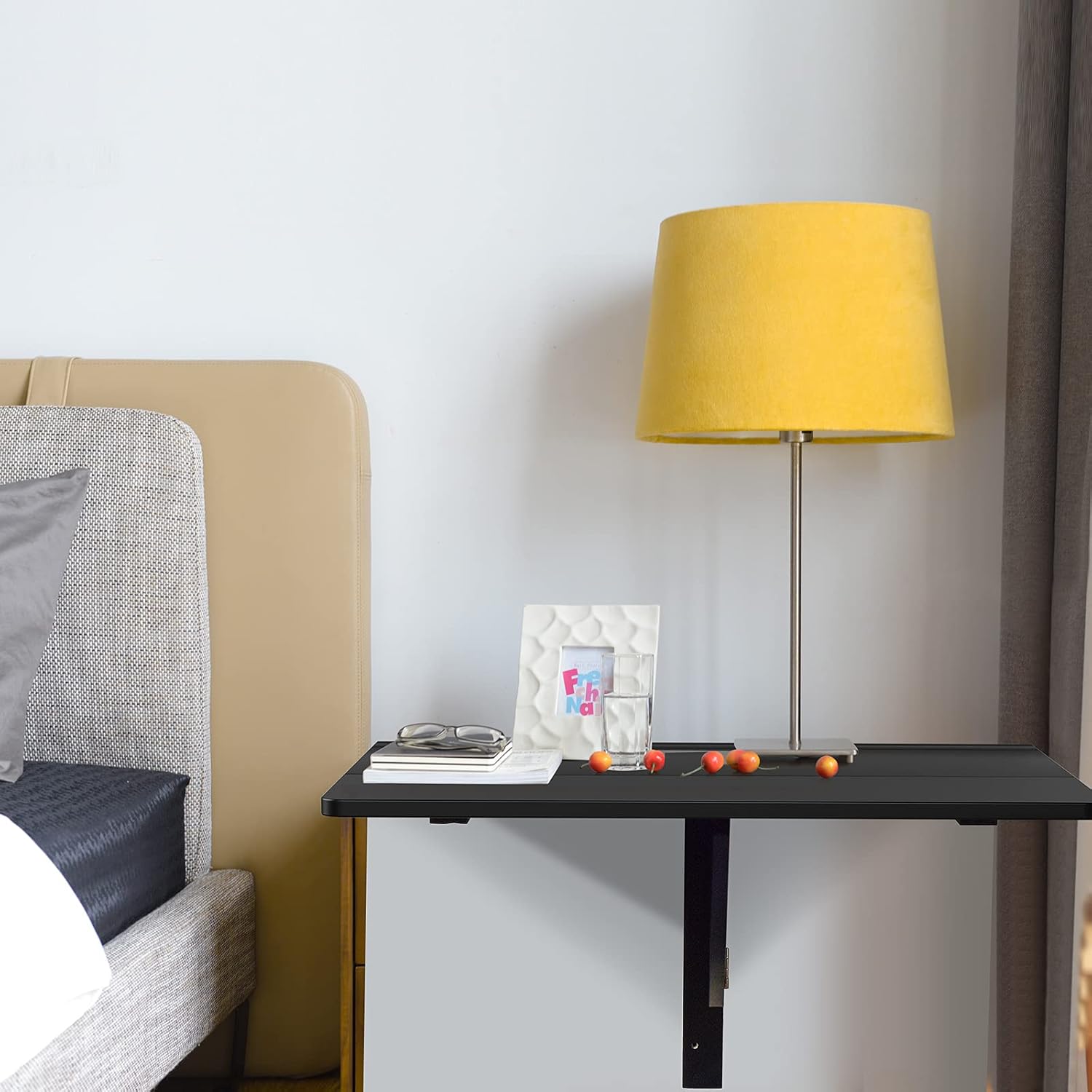 Table Pliante Murale, Plateau Rabattable, Bureau Peu Encombrant, Table à Manger en Bois, 80 x 60 x 45 cm (Noir) - 2