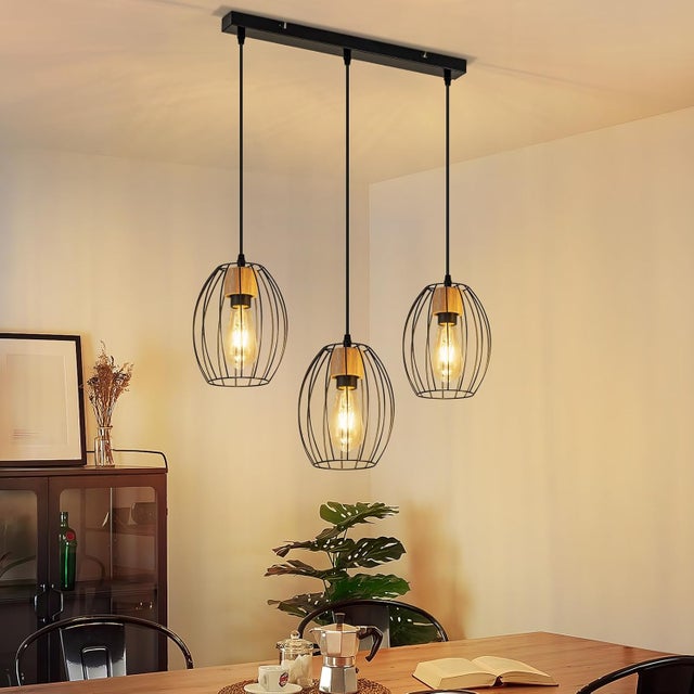 ZMH Lustre pendente 3 luzes E27 vintage preto candeeiro suspenso para cozinha para sala de estar quarto
