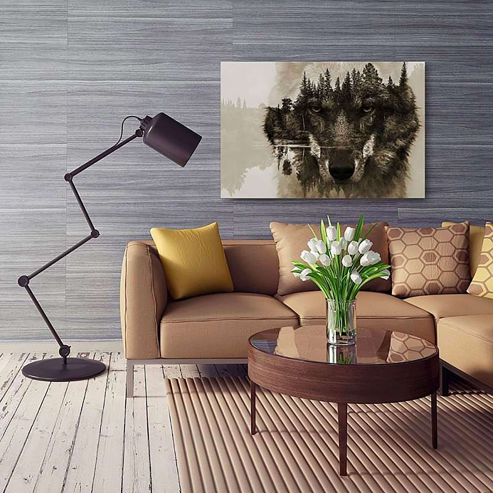 Tableau bois loup sur un fond de forêt - brun - 80 x 60 cm - 5