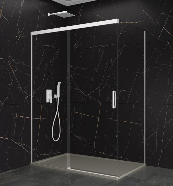 Paroi de douche d'angle BASIC fixe + coulissante + panneau latéral fixe ...