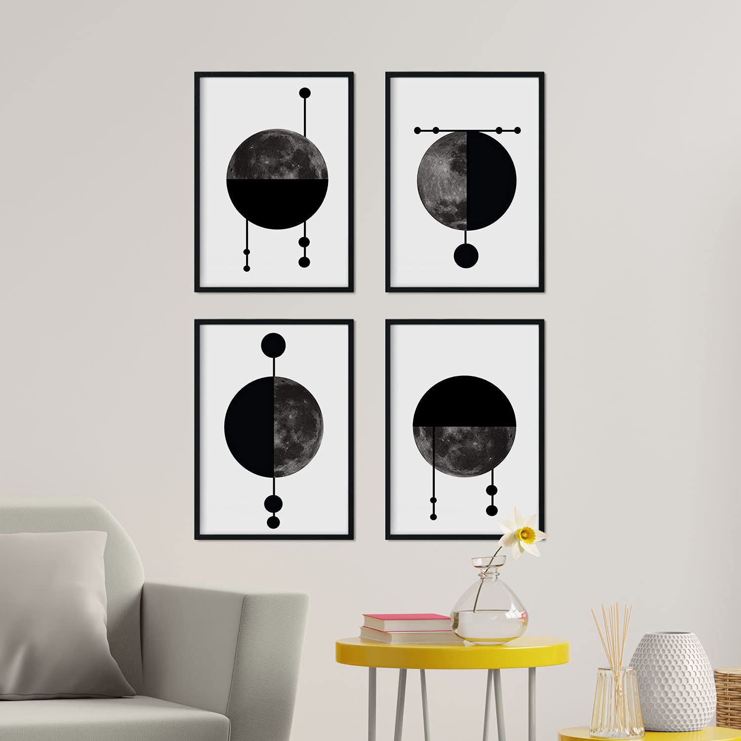 Set de 4 láminas para enmarcar cuatro lunas posters estilo nordico para la láminas con imagenes de lunas en estilo escandinavo marco madera clara a3