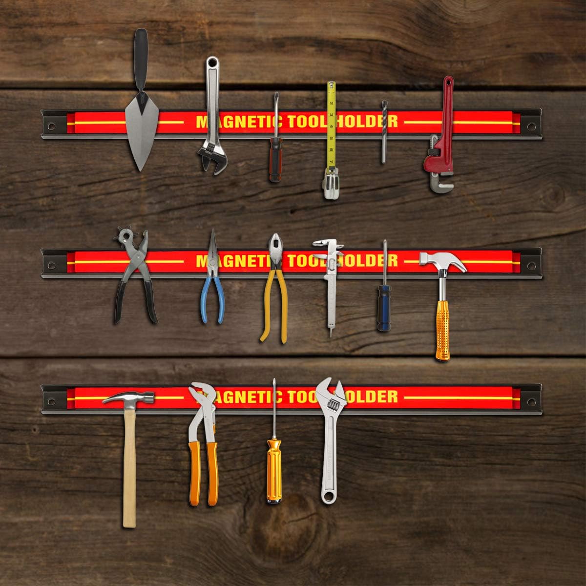 Porte-outil Magnétique, Set de 3 Barres, Aimant Puissant pour Rangement Mural des Outils, 46 x 2,3CM en Acier, Chacun peut Supporter 10 KG - 3