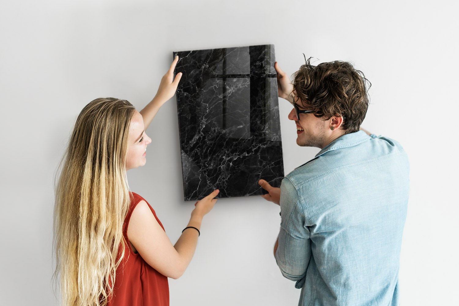 Tableau magnétique mural, Tulup - 40x60 cm - Marbre texturé foncé, 5 aimants, une éponge, un marqueur blanc - 2