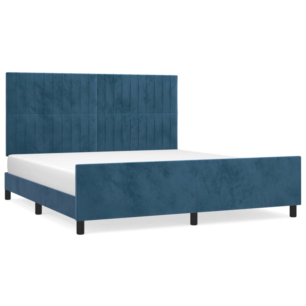 Cadre de lit sans matelas bleu foncé 160 x 200 cm velours - 2