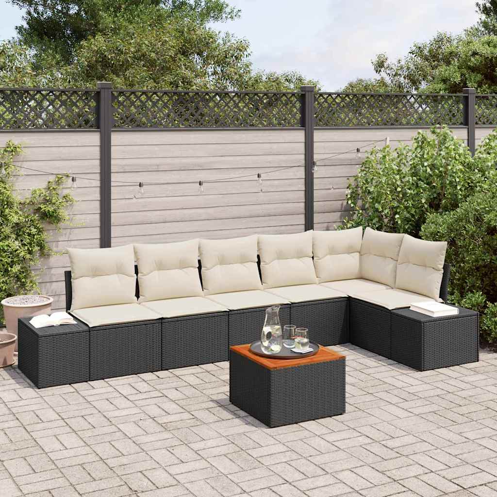 Zestaw Sof na Ogród z poduszką 7 pcs Czarny polirattan vidaXL