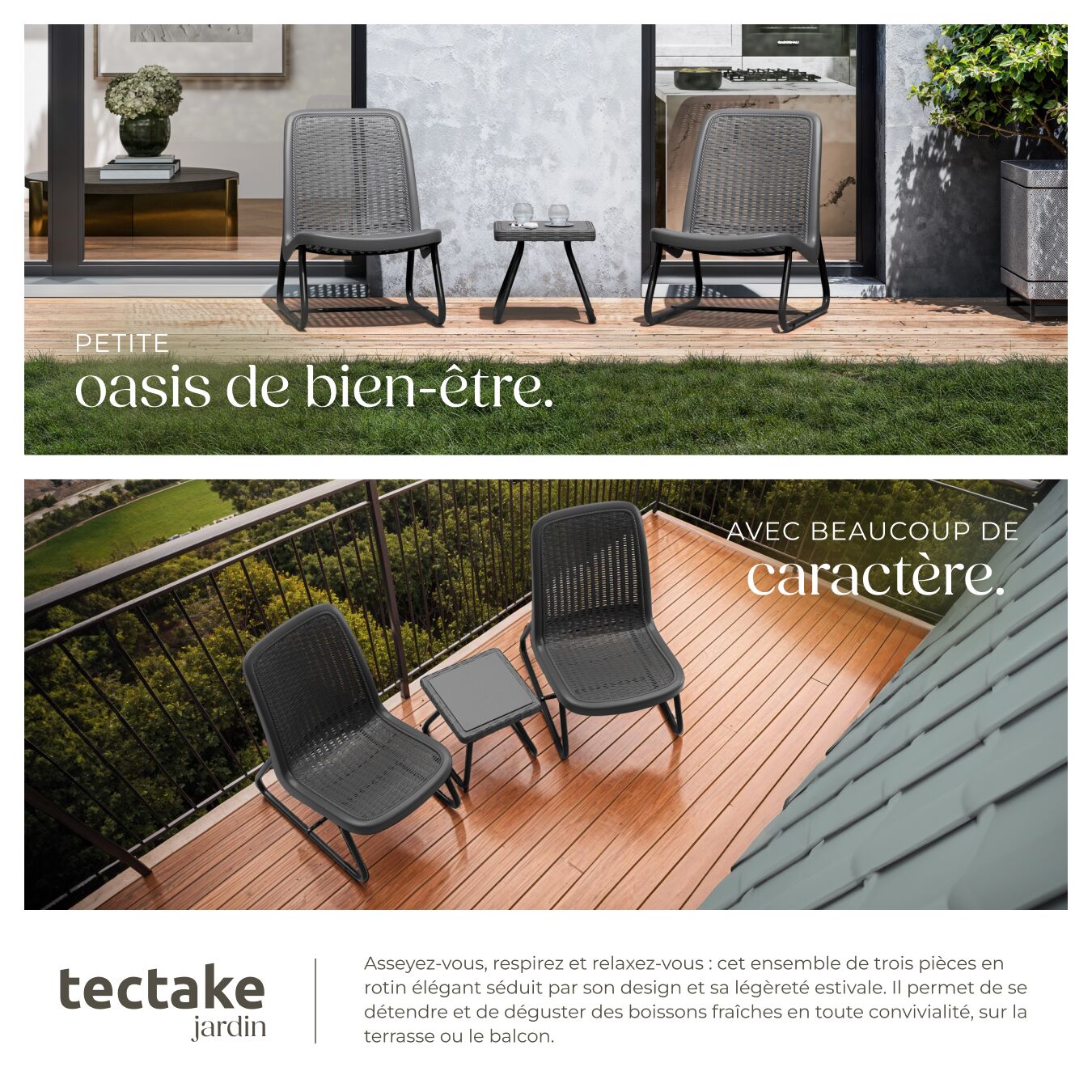 TECTAKE Conjunto de muebles de jardín para 2 personas, con aspecto de ratán - 5