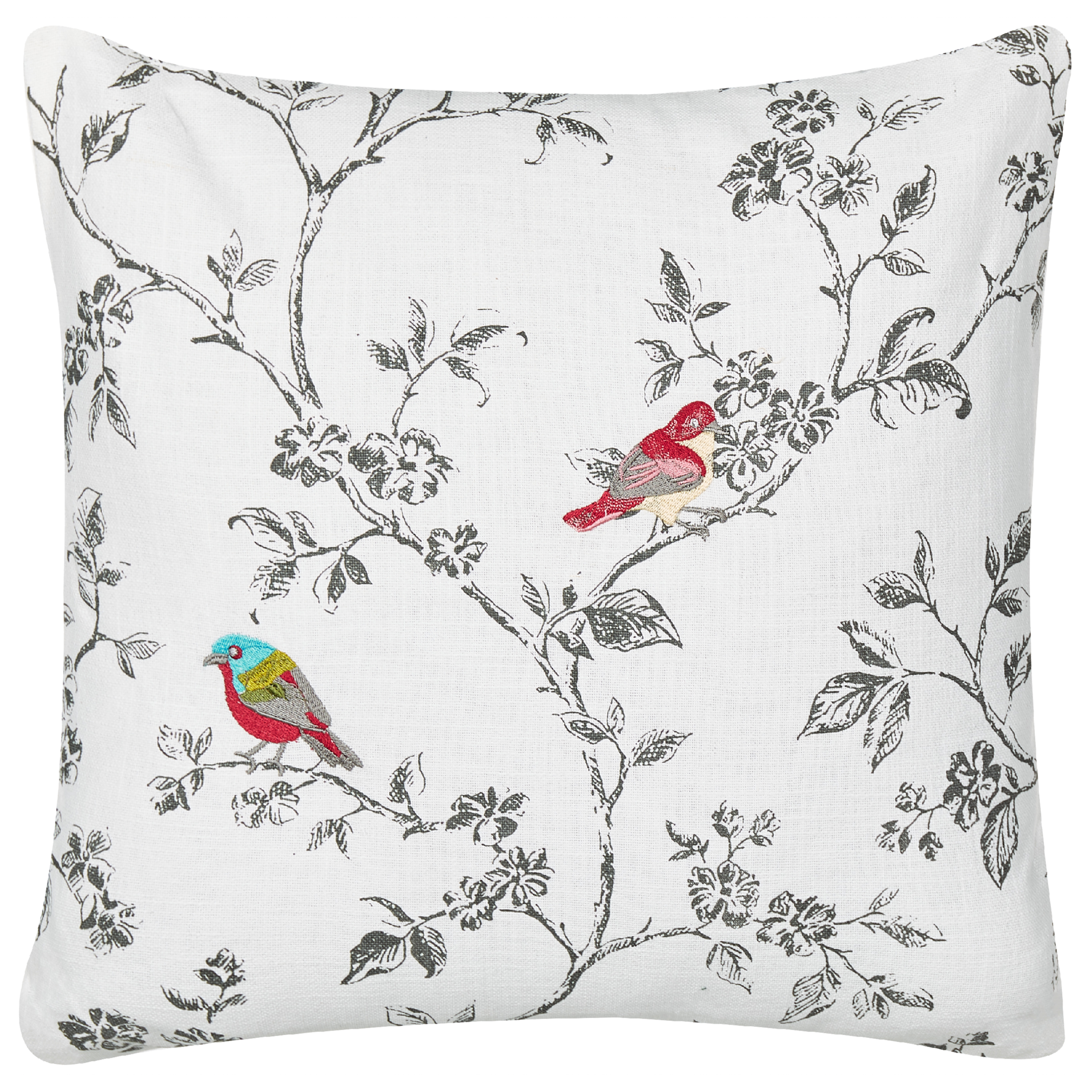 Beliani cojín de algodón blanco con pájaros bordados 45 x 45 cm dillenia