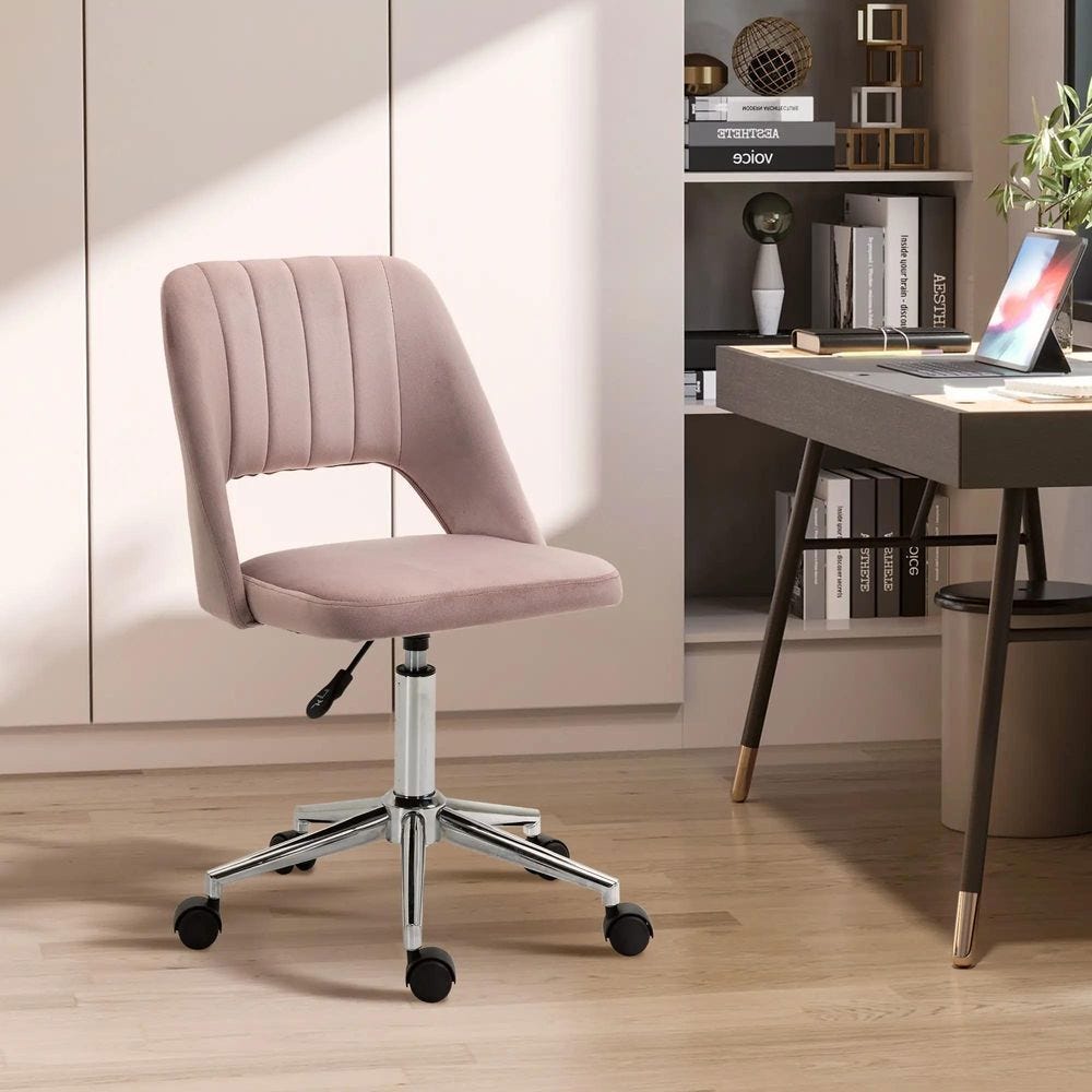 Vinsetto Chaise De Bureau Velours Bleu Élégante – Pivotante 360°, Ergonomique, Hauteur Réglable, Dossier Aéré, Confort Longue Durée