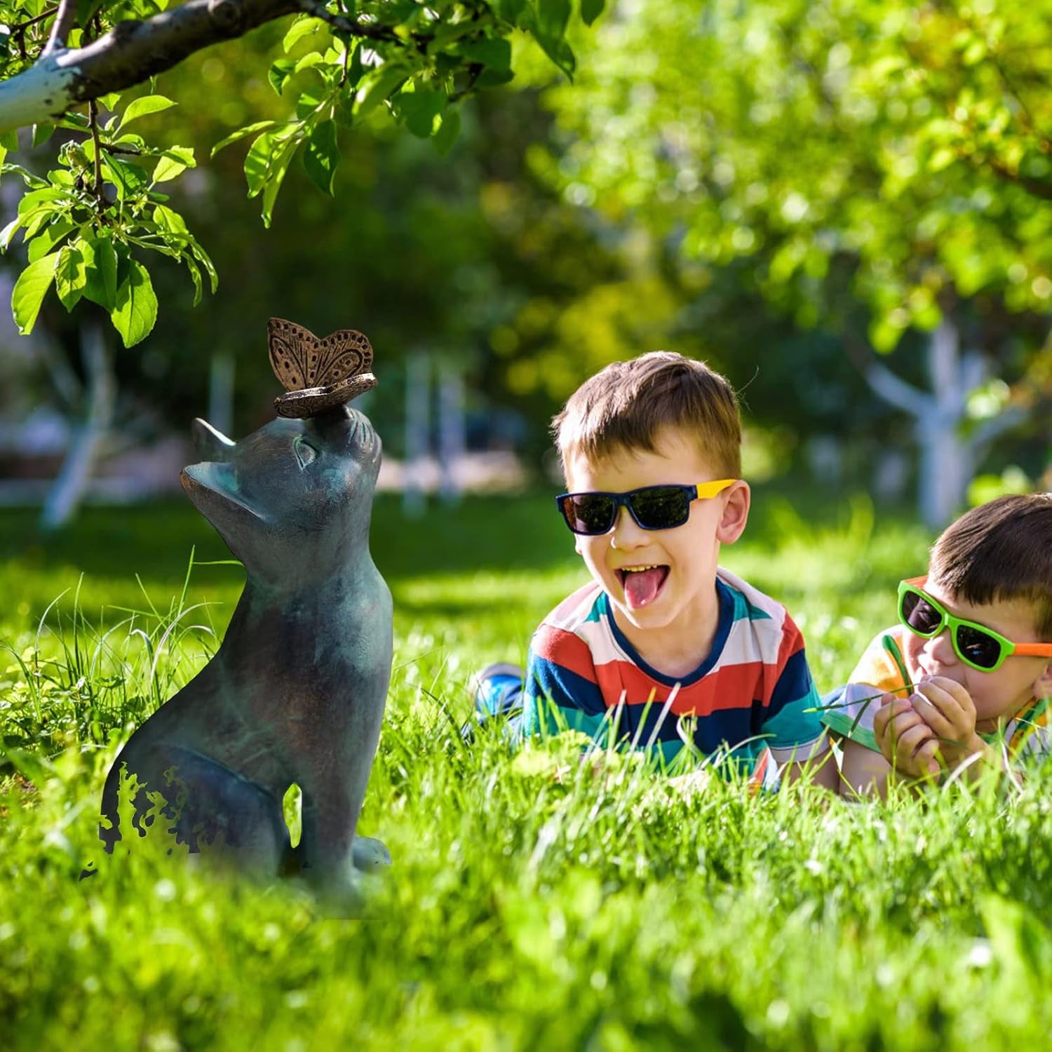 Figurines de jardin décoratives pour l'extérieur chaton avec papillon 11,5P x 10,5l x 20H CM - 6