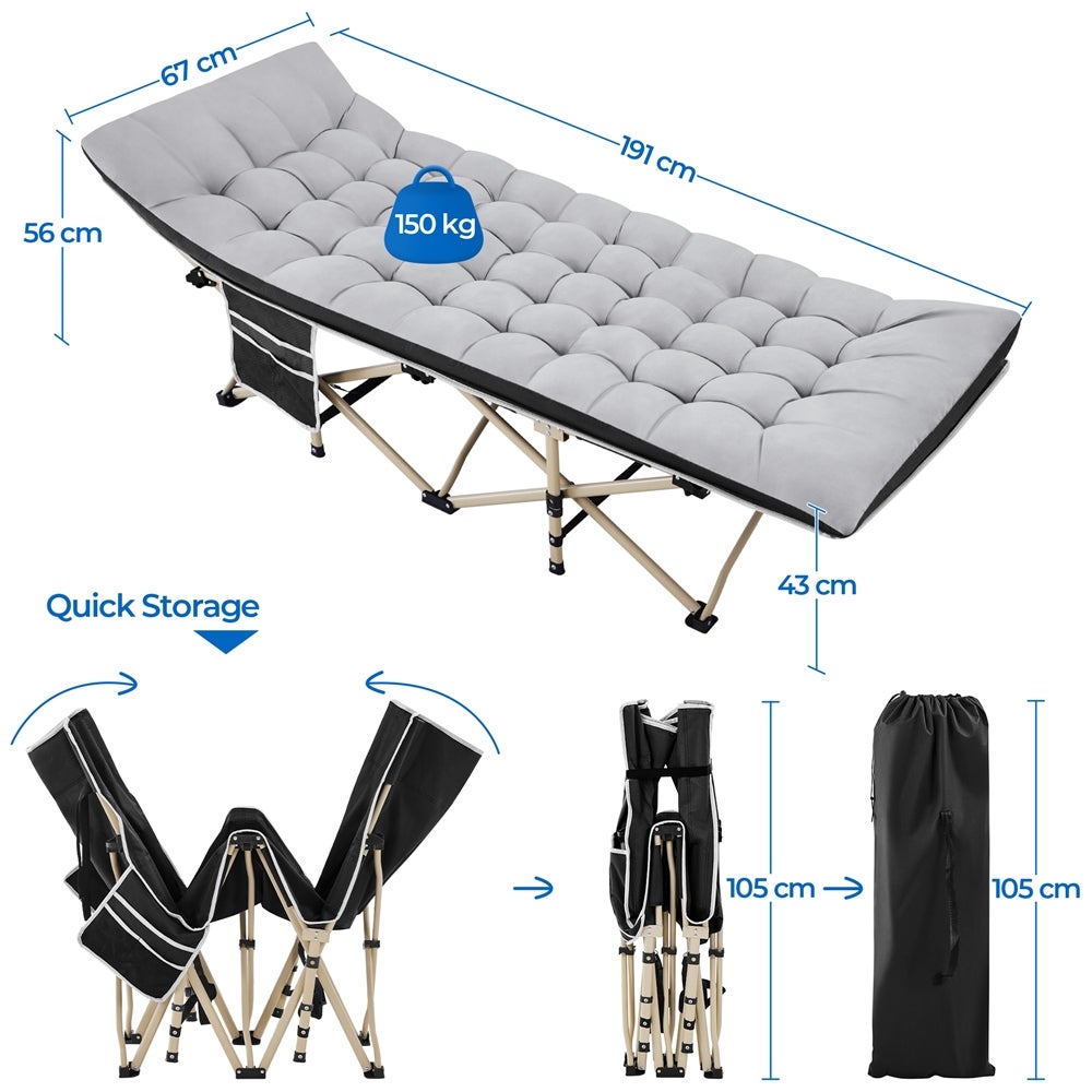 Lit de Camp Pliable avec Matelas Pochette Lit de Camping avec Sac de Transport, Cadre Noir/Coussin Gris Yaheetech - 4