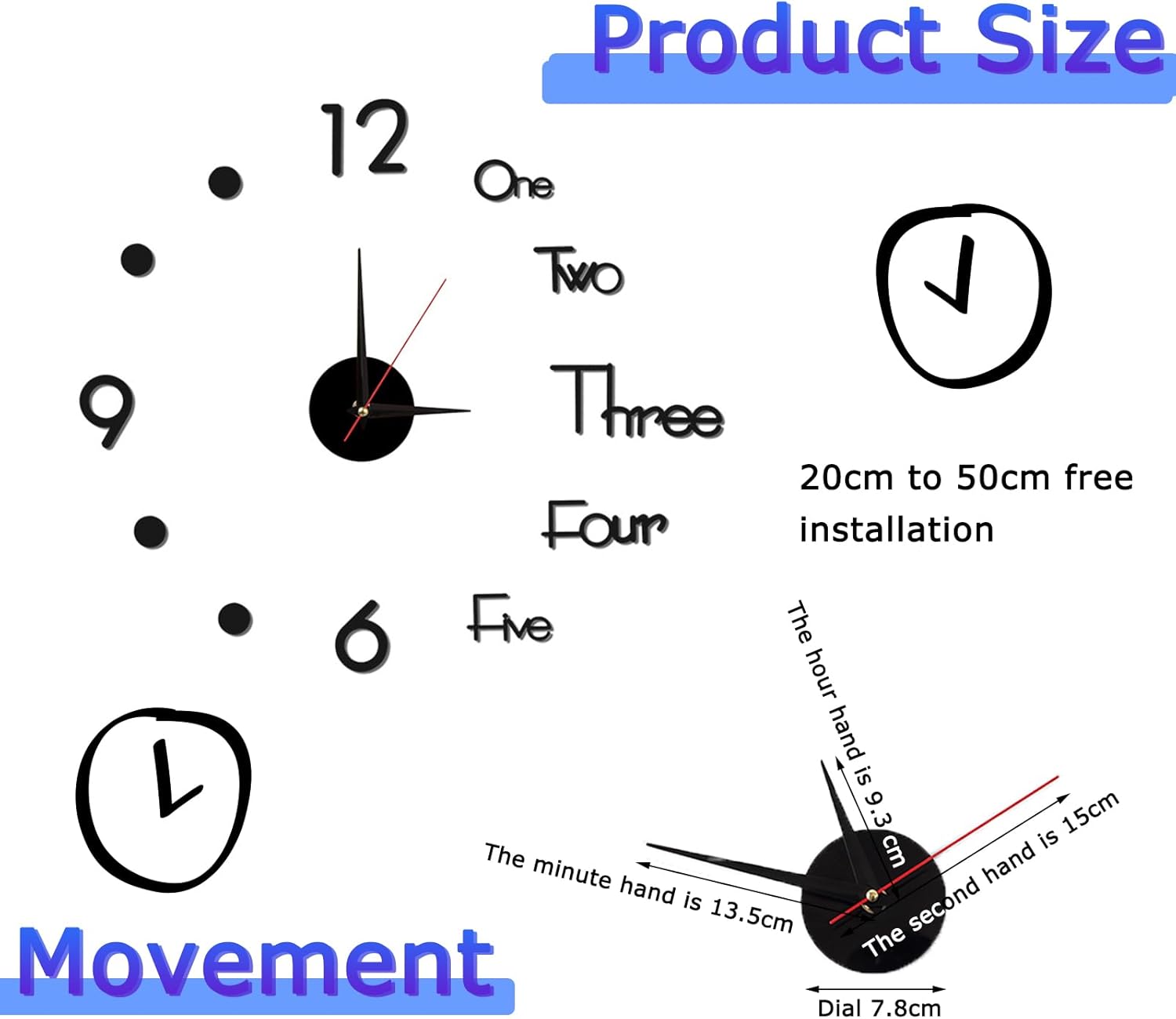 Orologio Da Parete Fai Da Te Adesivo, Design 3D XXL, Con Specchi Acrilici, Per Soggiorno E Camera - 2