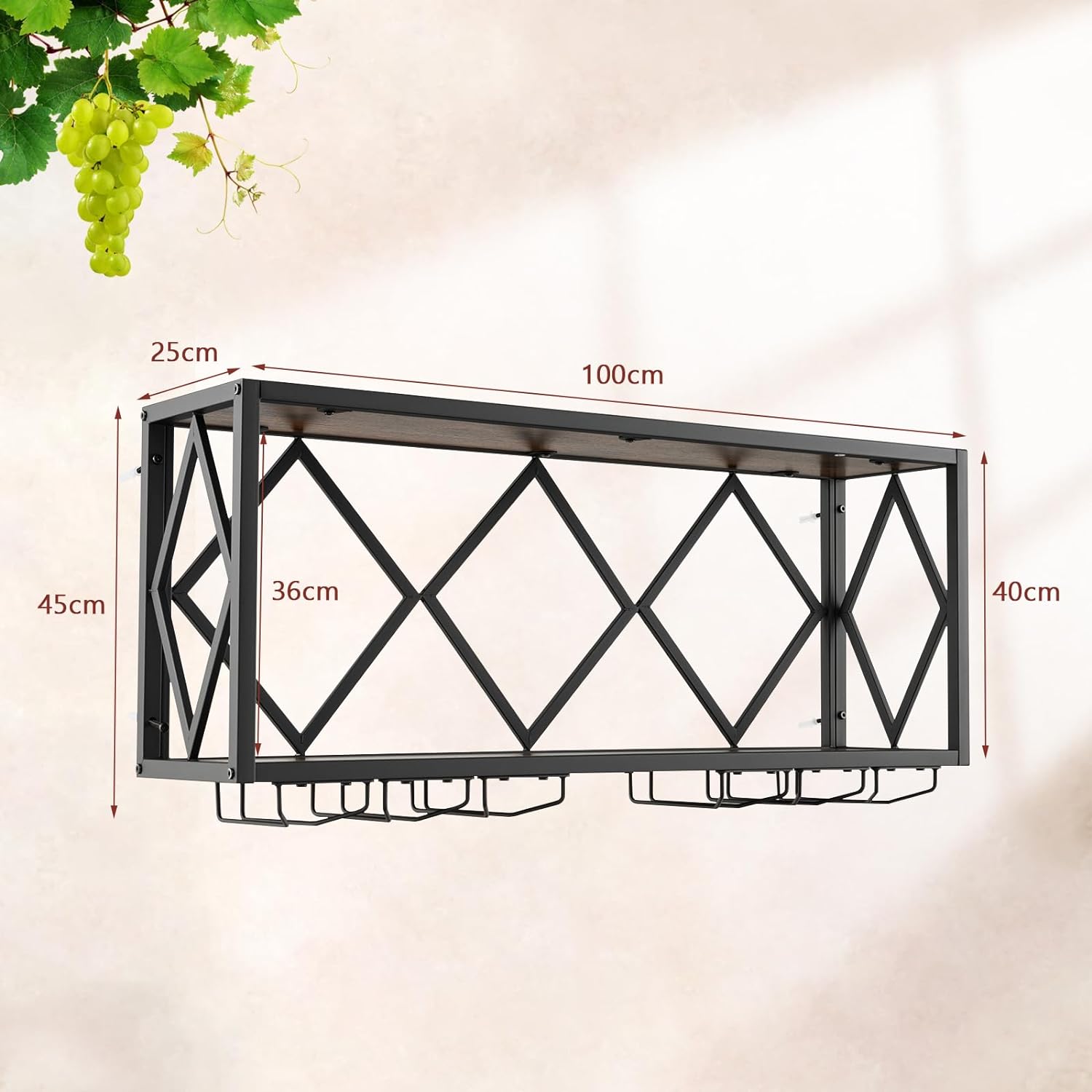 Soporte de Pared para Botellas de Vino, Estantería de Vino Industrial con Portabotellas para 39 Botellas y 12 Copas, Estante de Almacenamiento - 5