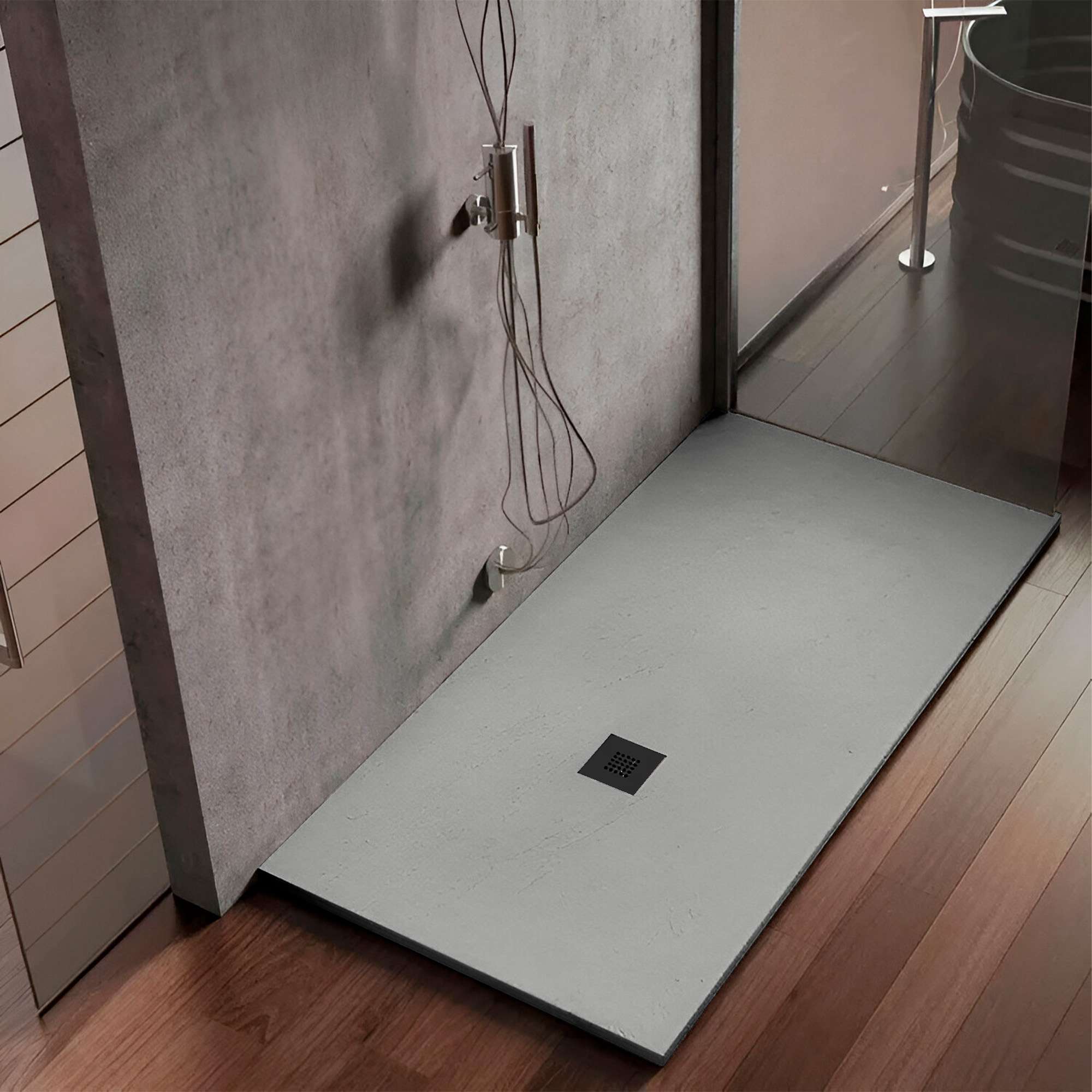 Receveur de douche Poalgi extraplat gris Humo L.80 x l.160 cm finition ardoise grille noire - série Hos's - 2
