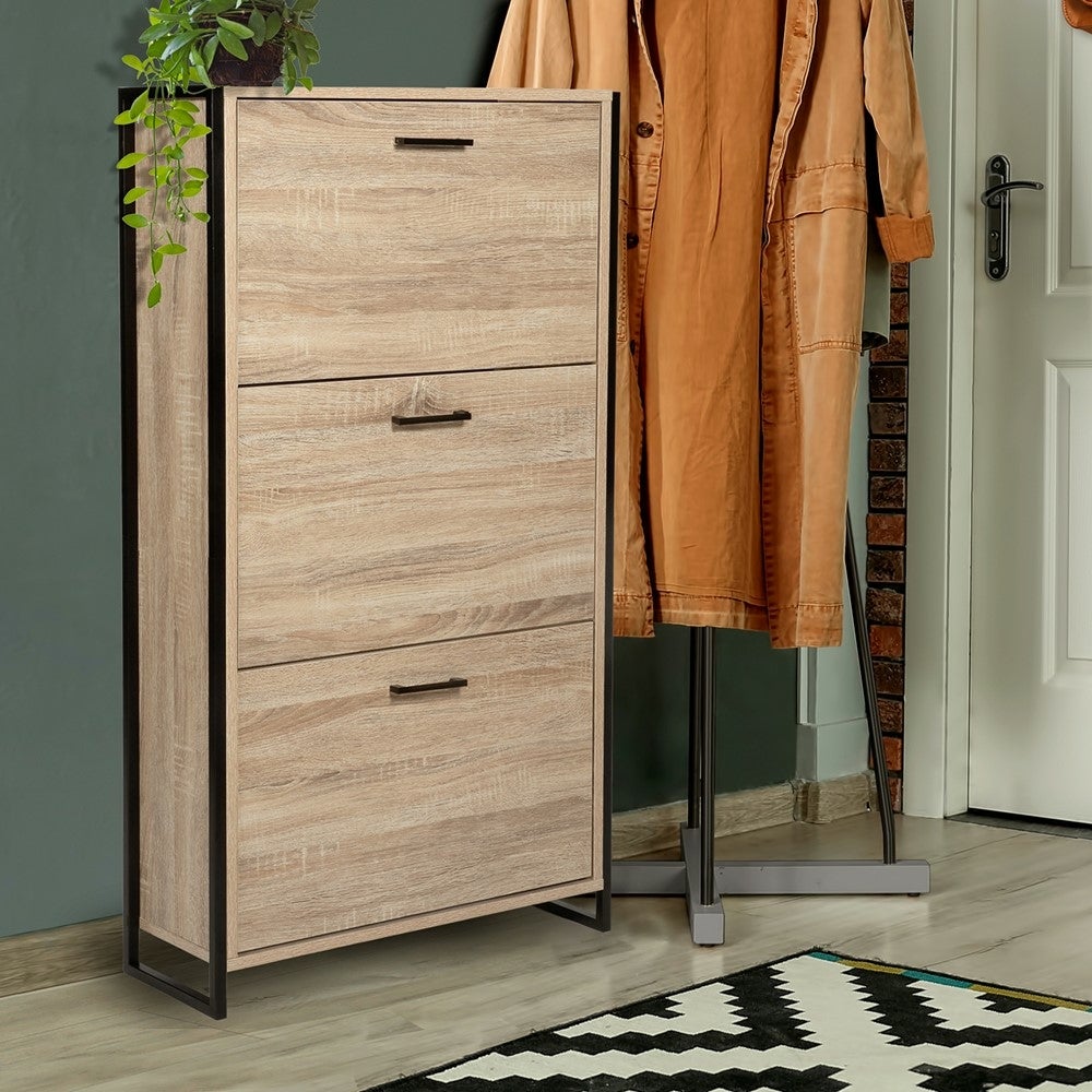 Meuble à chaussures pour Entrée en Bois Marron Industriel 18 paires maximum - 5