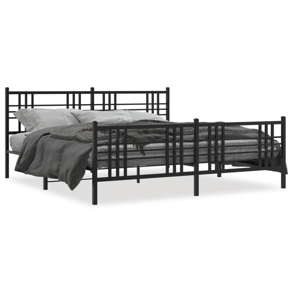 Łóżko Metalowe Czarne Rama Łóżka Ze Stelażem Do Pokoju Sypialni 193x203cm