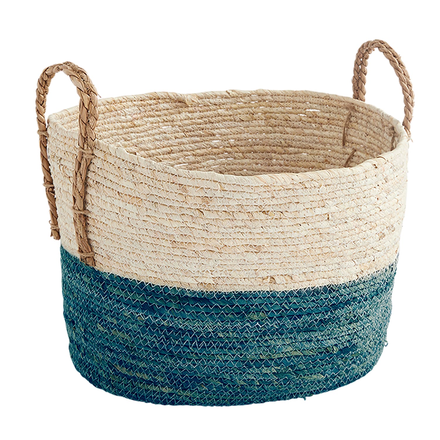 Panier de rangement en paille avec 2 poignees Bleu 39 x 33 x 27cm BOX BEYOND Leroy Merlin