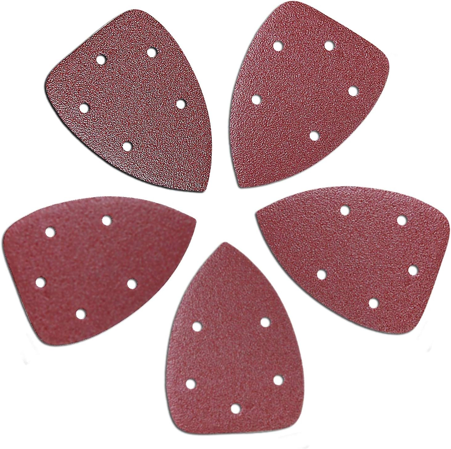 50 sztuk papieru ściernego z 5 otworami do szlifierki trójkątnej 90 x 140 mm, ziarnistość 40/60/80/100/120 arkuszy ściernych z tlenku glinu
