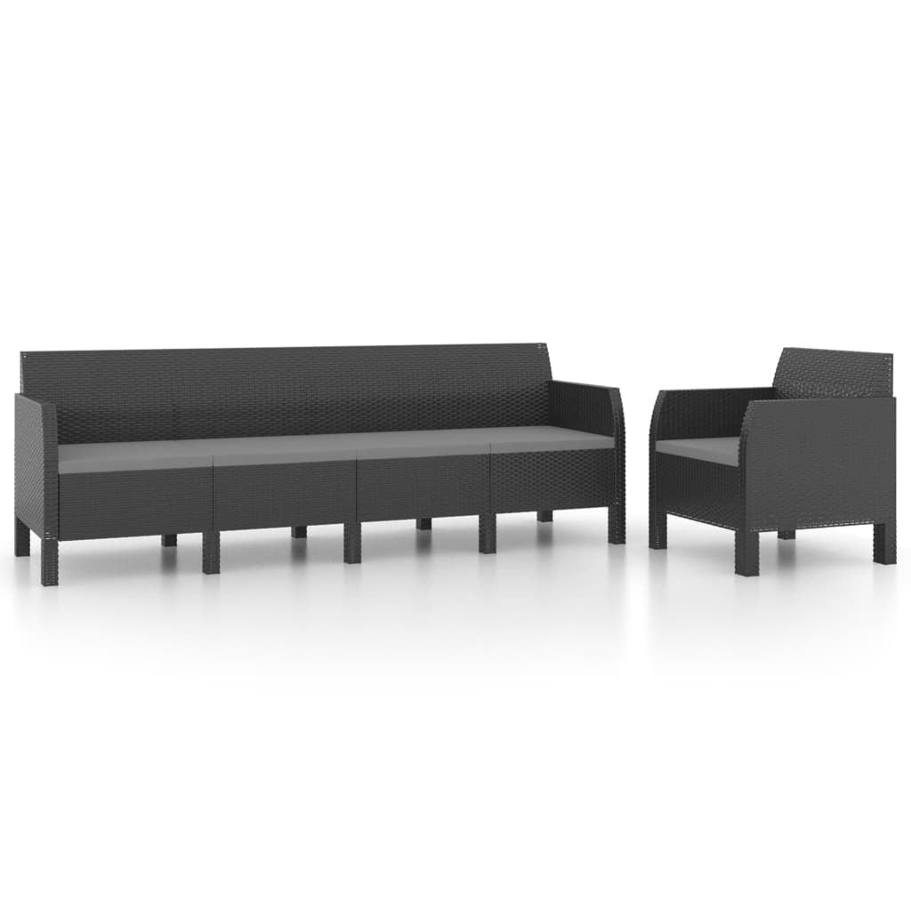 Maison Exclusive - 2 pcs conjunto lounge jardim com almofadões vime PP antracite - 2