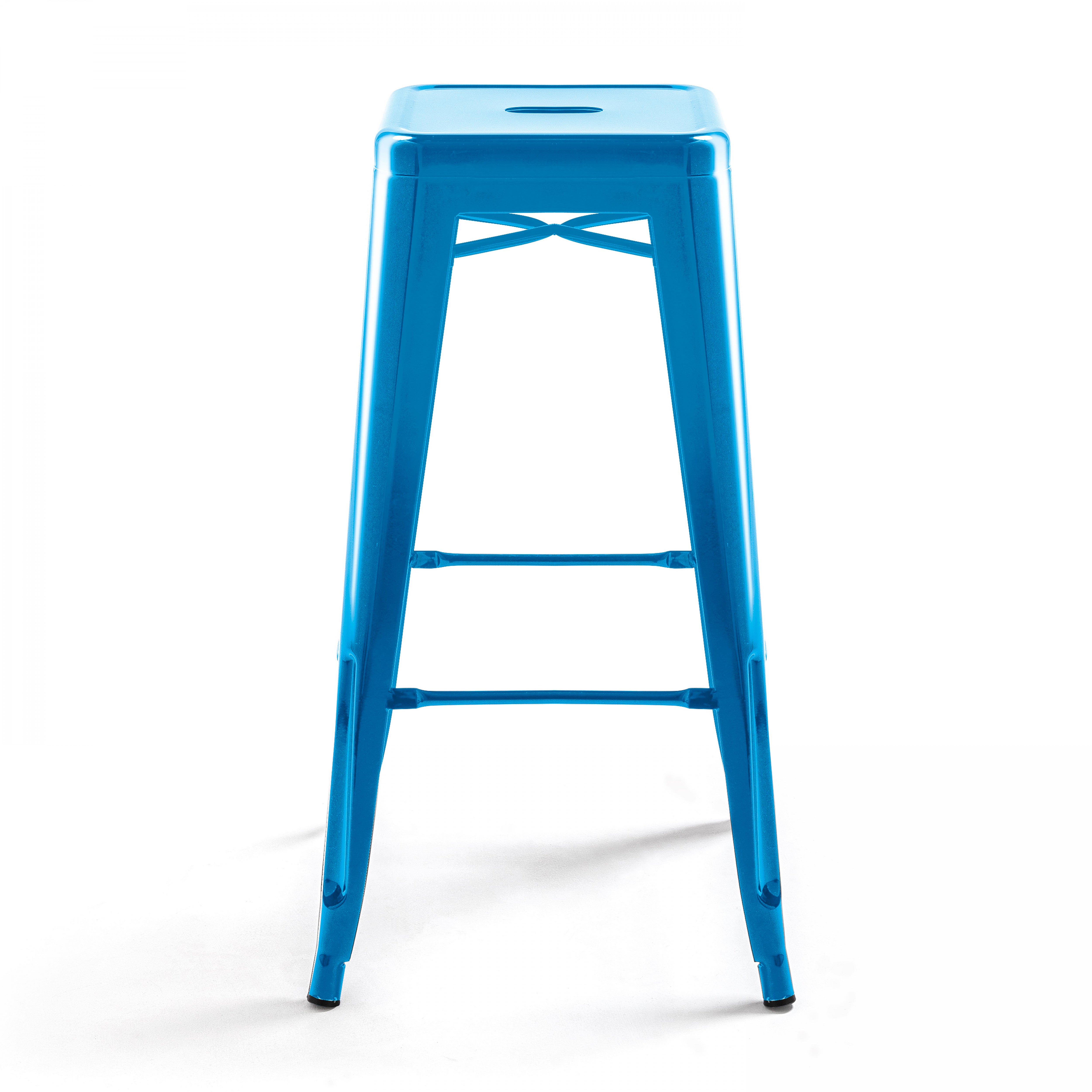 Lot de 4 tabourets de bar en acier bleu brillant - 3