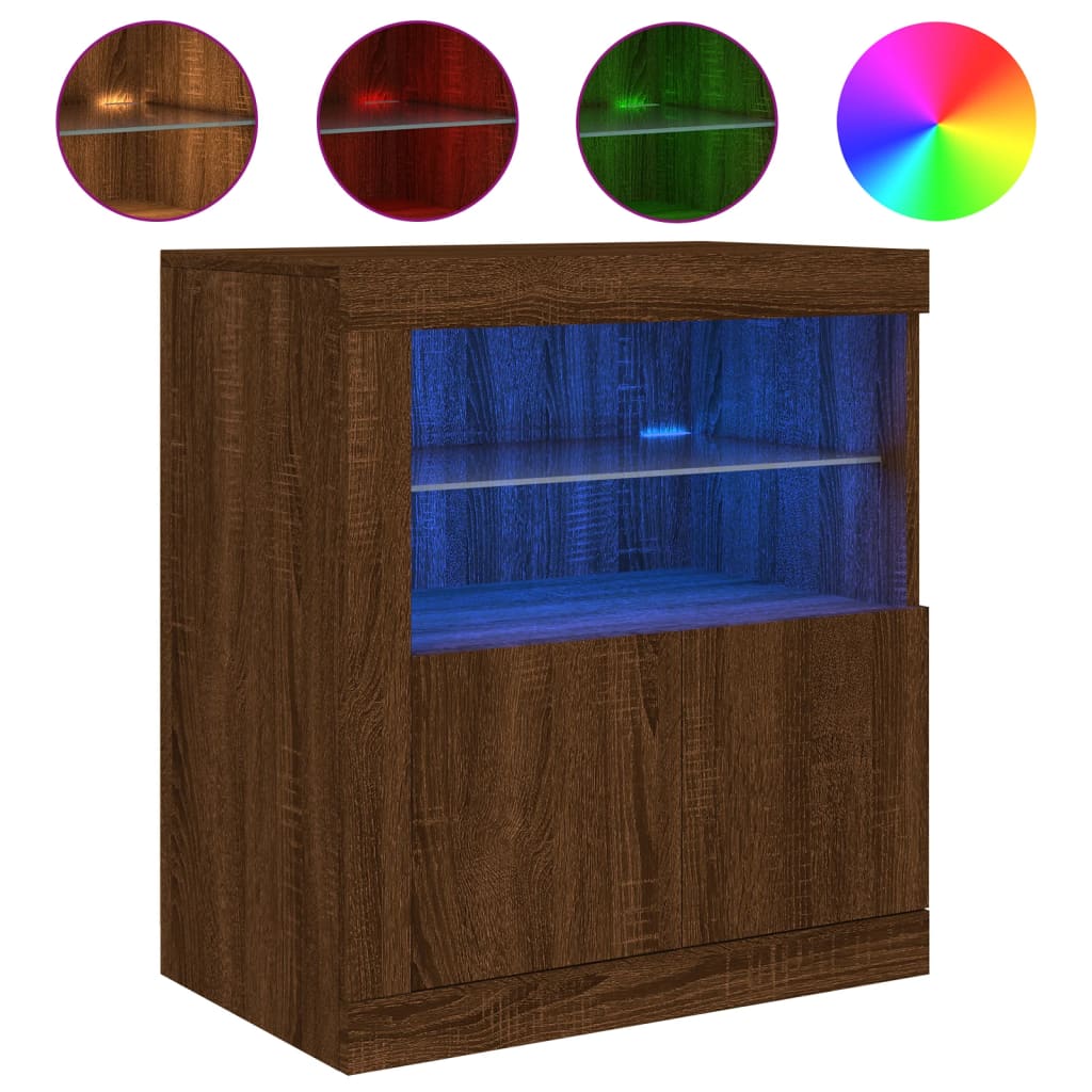 Buffet avec lumières LED chêne marron 60,5x37x67 | Leroy Merlin