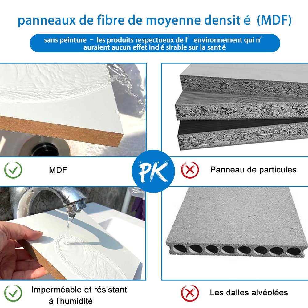 OCEAN 120(L)x46(P)x52(H)cm Meuble salle de bain naturel avec 4 tiroirs à une fermeture amortie avec deux vasques à suspendre - 5