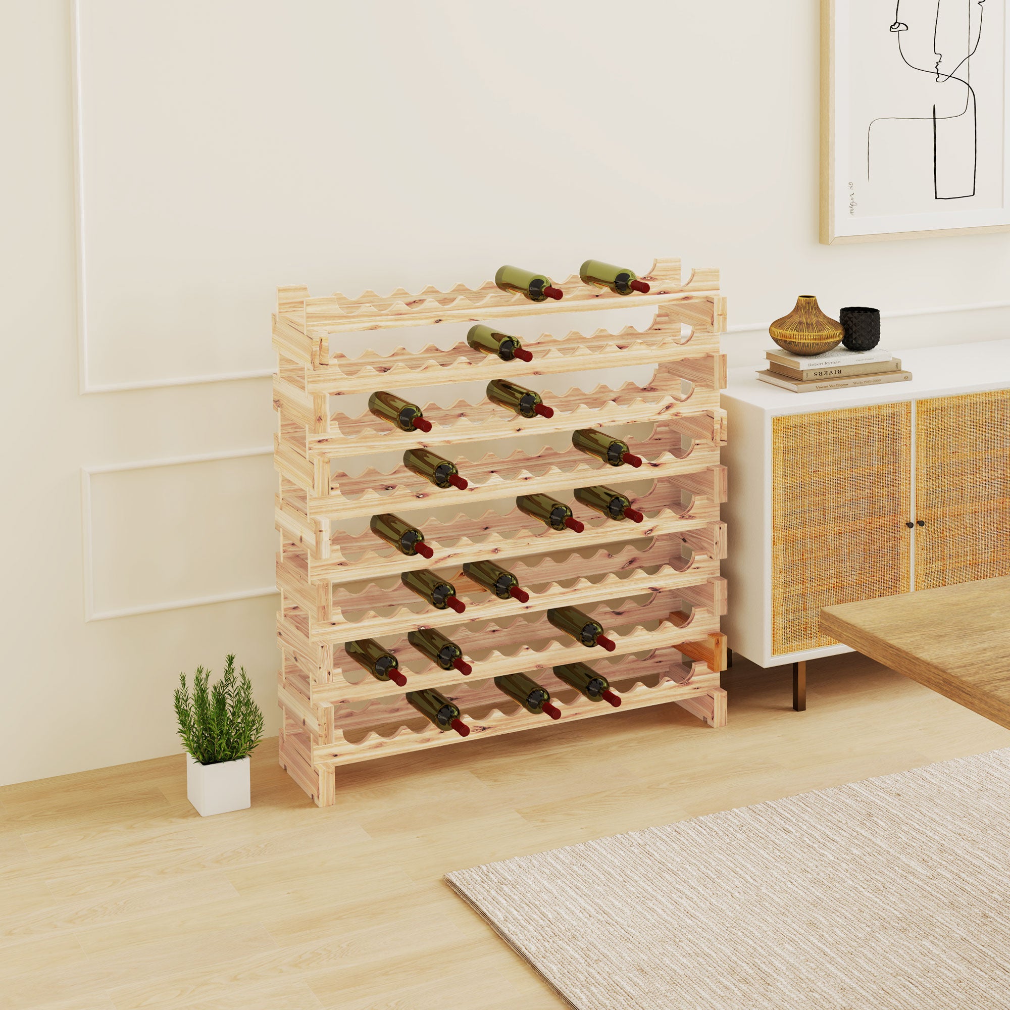 Wooden Wine Rack 96 Bottles 8 Tier Natural | Leroy Merlin