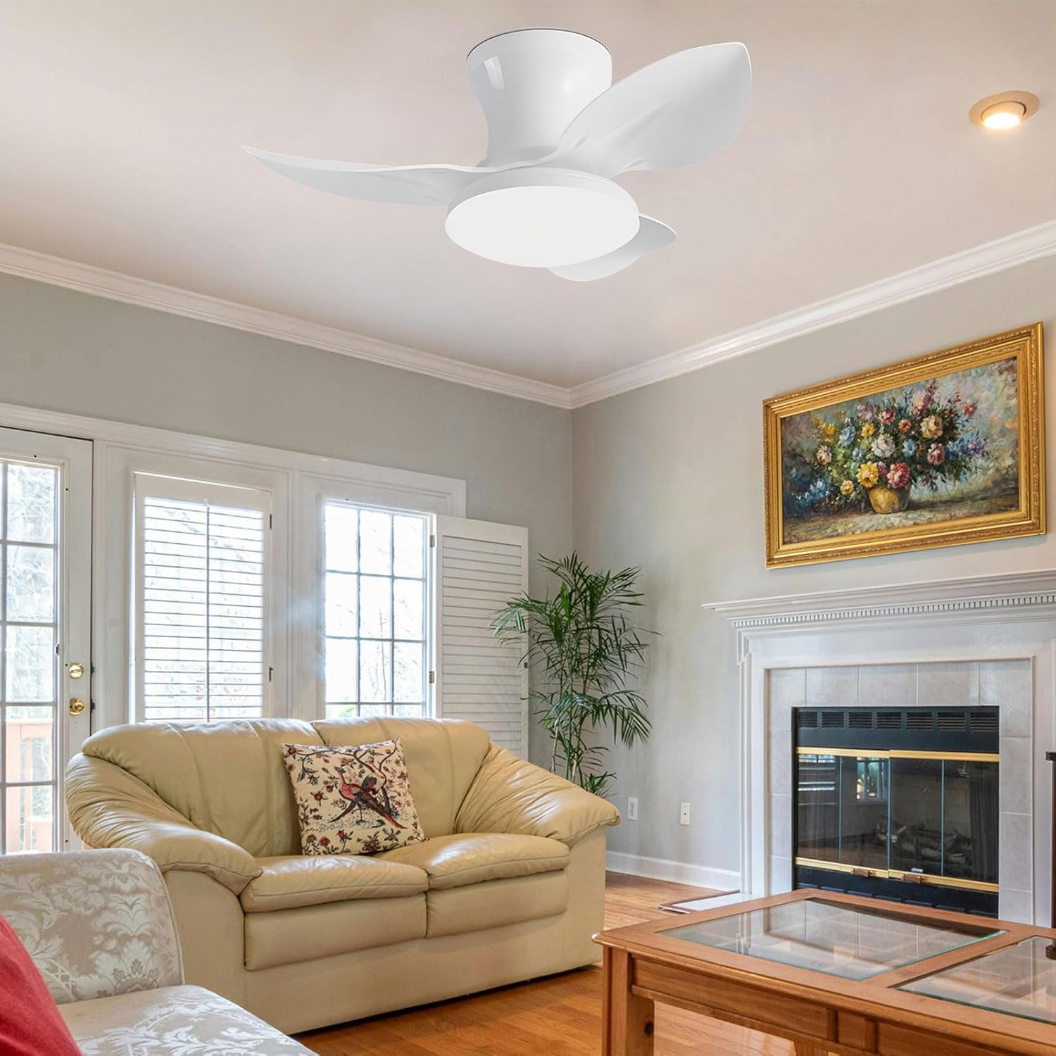 Ventilateur de plafond 65 cm avec éclairage, télécommande/application, variateur d'intensité, 6 vitesses de ventilation, minuterie, réversible (blanc) - 2