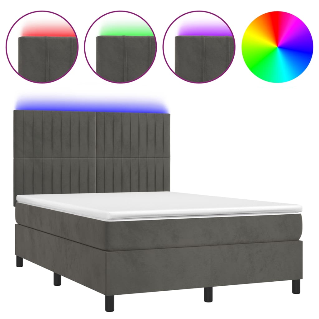 Lit boxspring avec matelas et LED velours gris foncé 140x190 cm | Leroy ...
