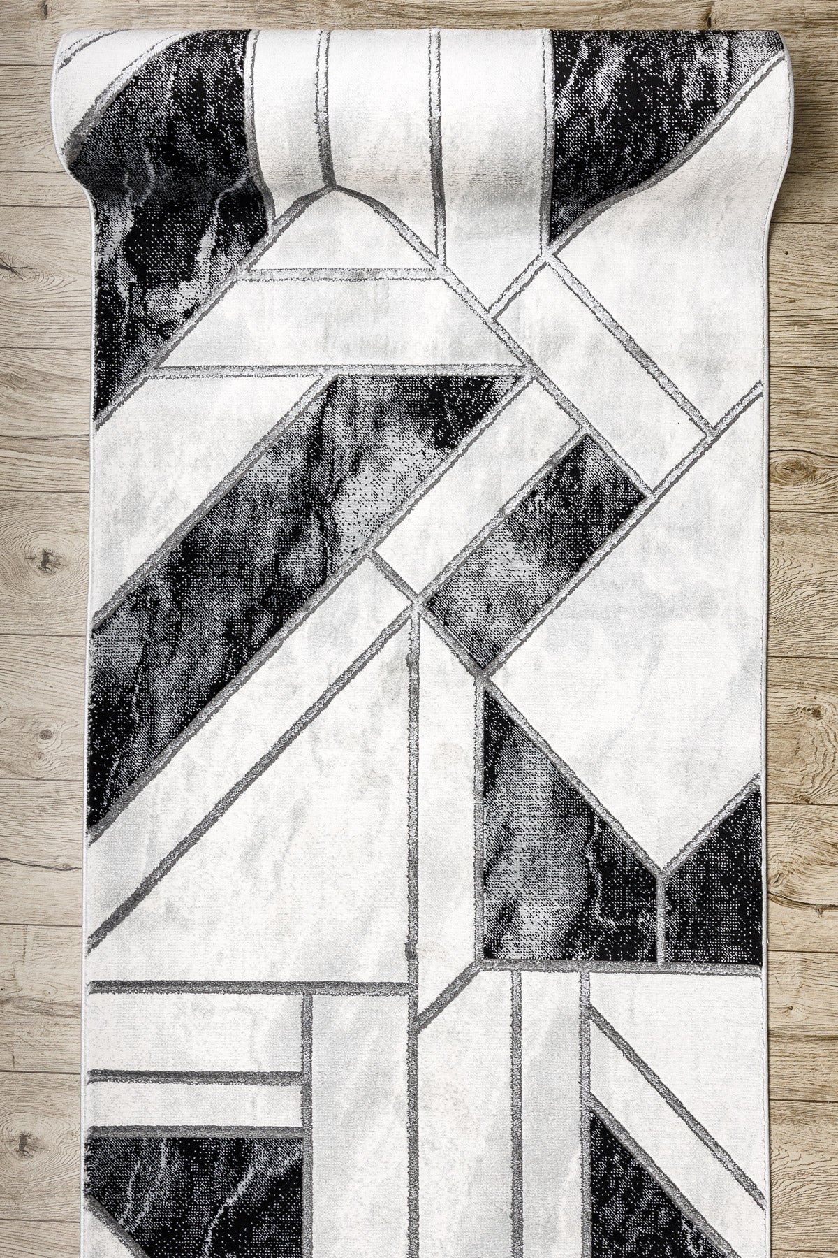 Tapis de couloir EMERALD exclusif 81953 glamour, élégant géométrique noir / argent 100 cm 100x880 cm - 5