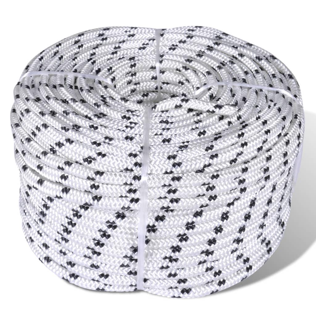 Tresse Nautique Polyester 8mm X 20m – Blanc Avec Marque Bleu – Pour Bateau, Camping, Bricolage – Fabriqué En Italie