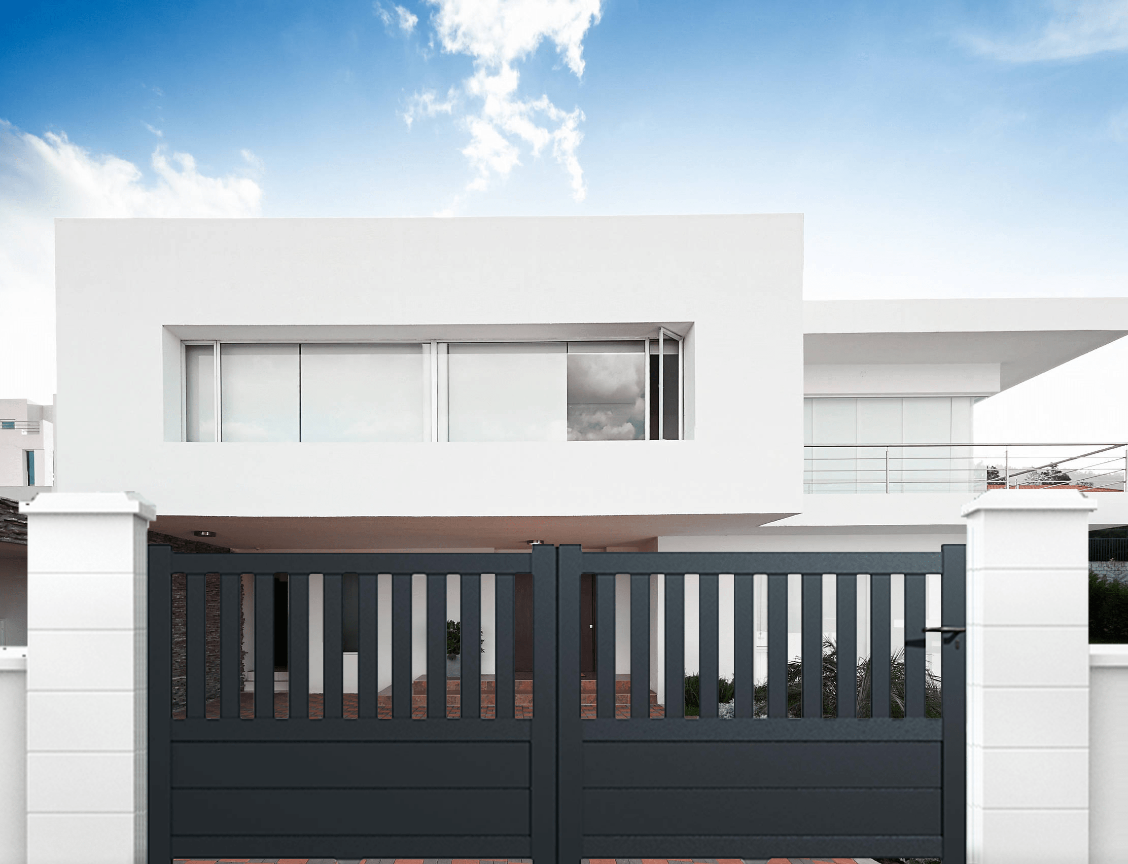 Portail aluminium coulissant semi-ajouré en kit dimensions L.4000 (entre piliers) X H.1300 mm Couleurs Gris (RAL 7016) - 6